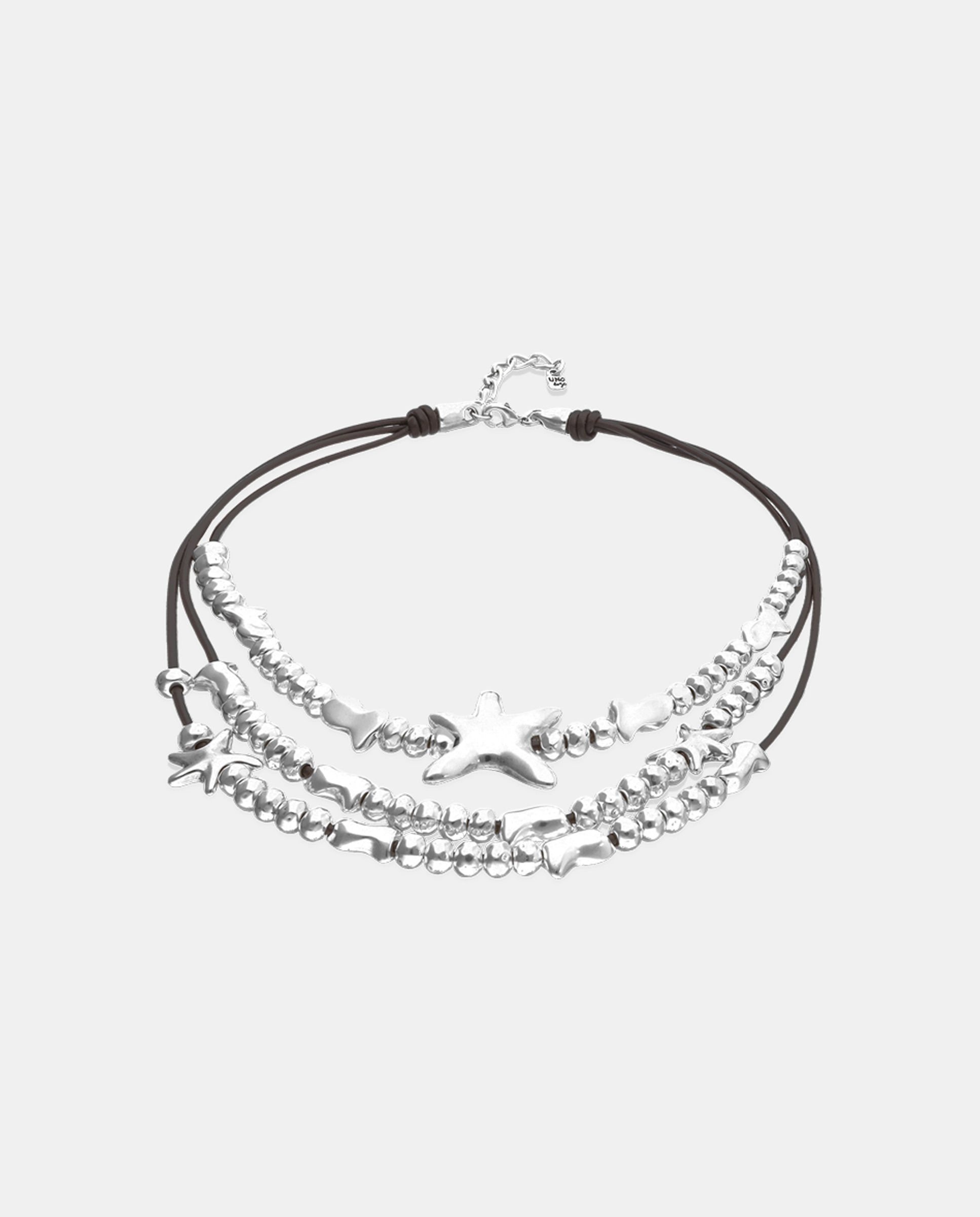 Collar multicadenas de cuero con detalles de estrellas bañadas en - UNO de 50 - Plata Plata-2