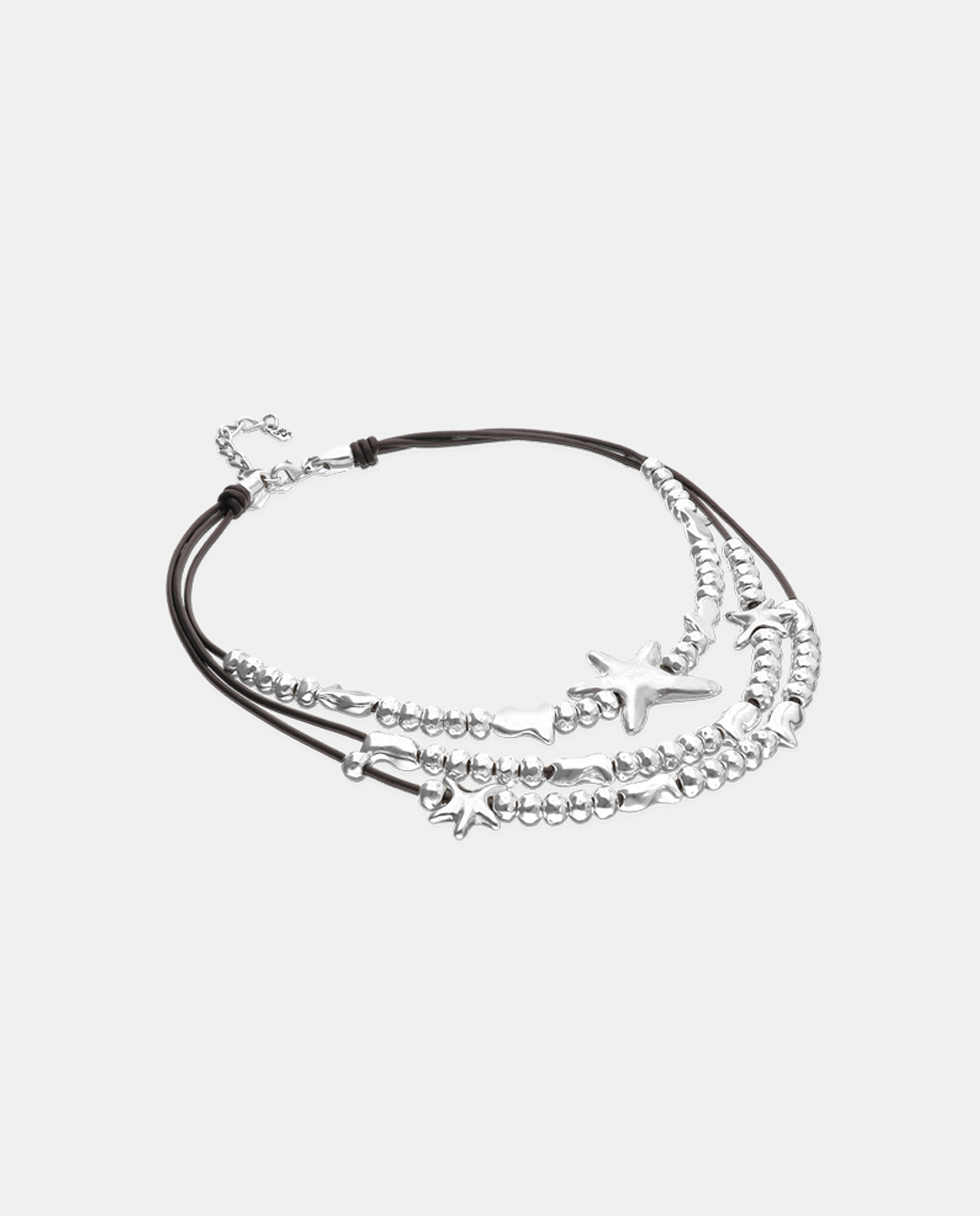 Collar multicadenas de cuero con detalles de estrellas bañadas en - UNO de 50 - Plata Plata-3