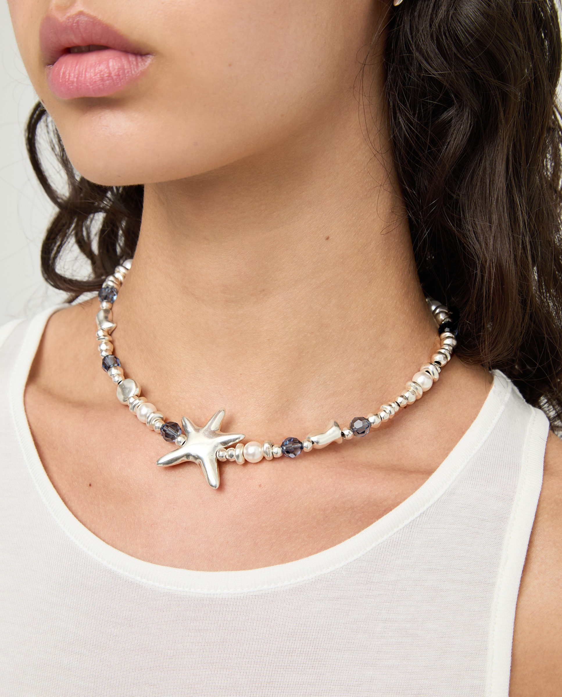 Collar de cristales facetados azules y forma de estrella - UNO de 50 - Plata Plata-4