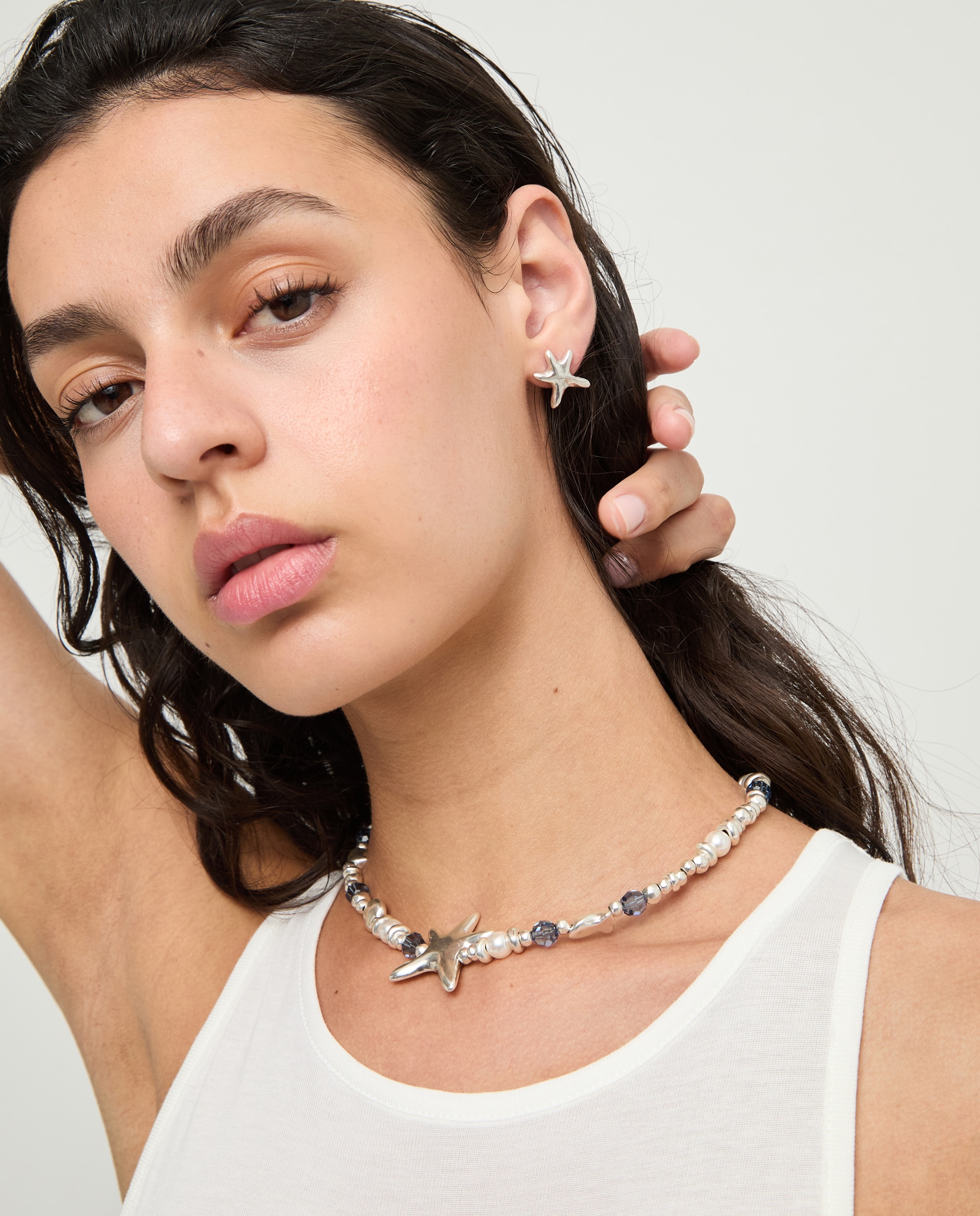 Collar de cristales facetados azules y forma de estrella - UNO de 50 - Plata Plata-5