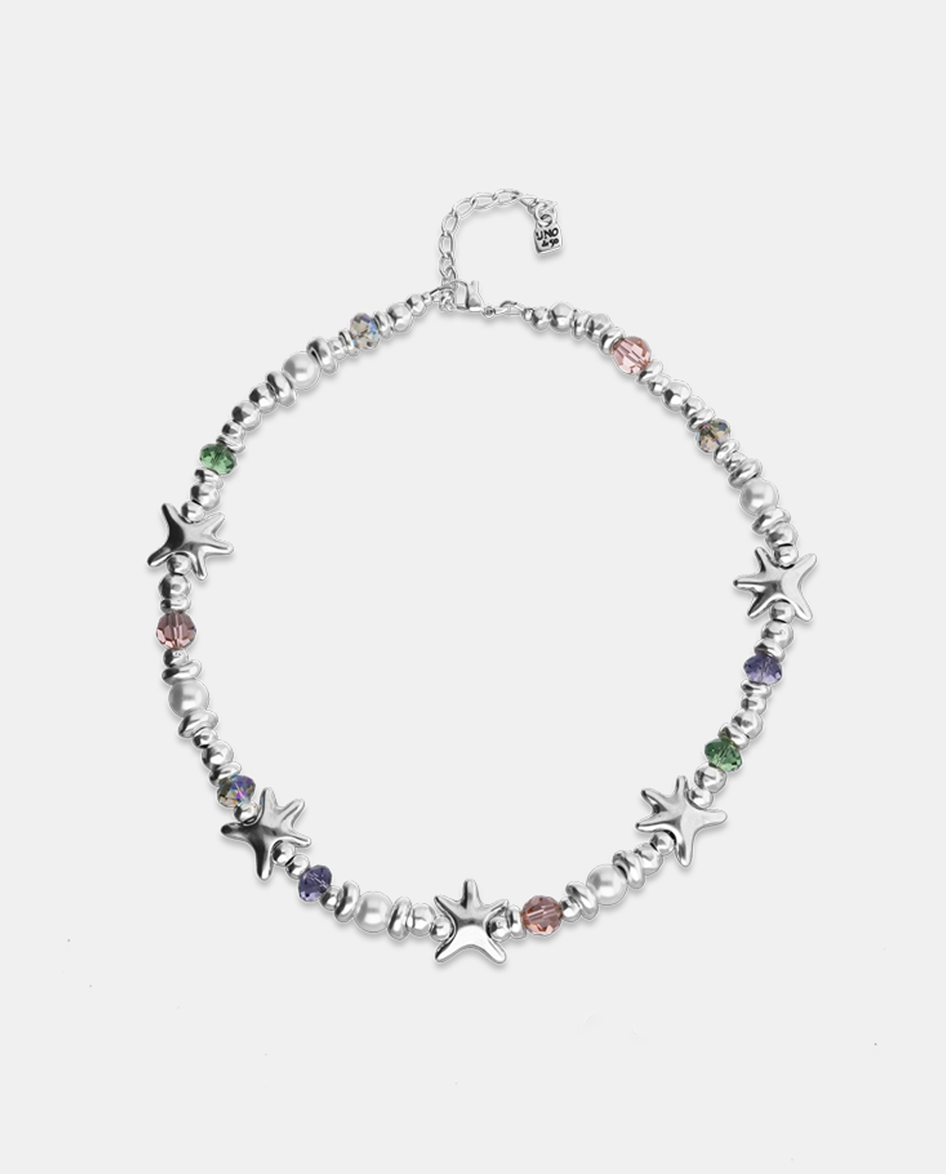 Collar de cristales facetados multicolores y varias estrellas - UNO de 50 - Plata Plata-1