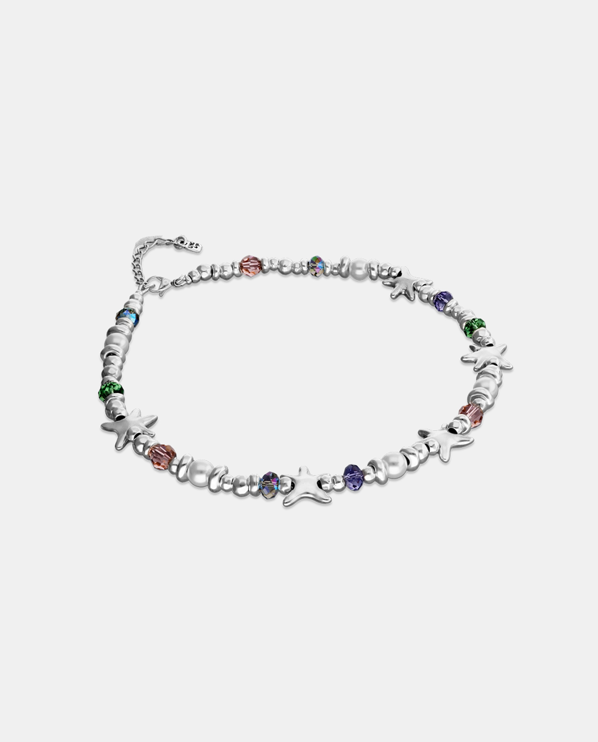 Collar de cristales facetados multicolores y varias estrellas - UNO de 50 - Plata Plata-3