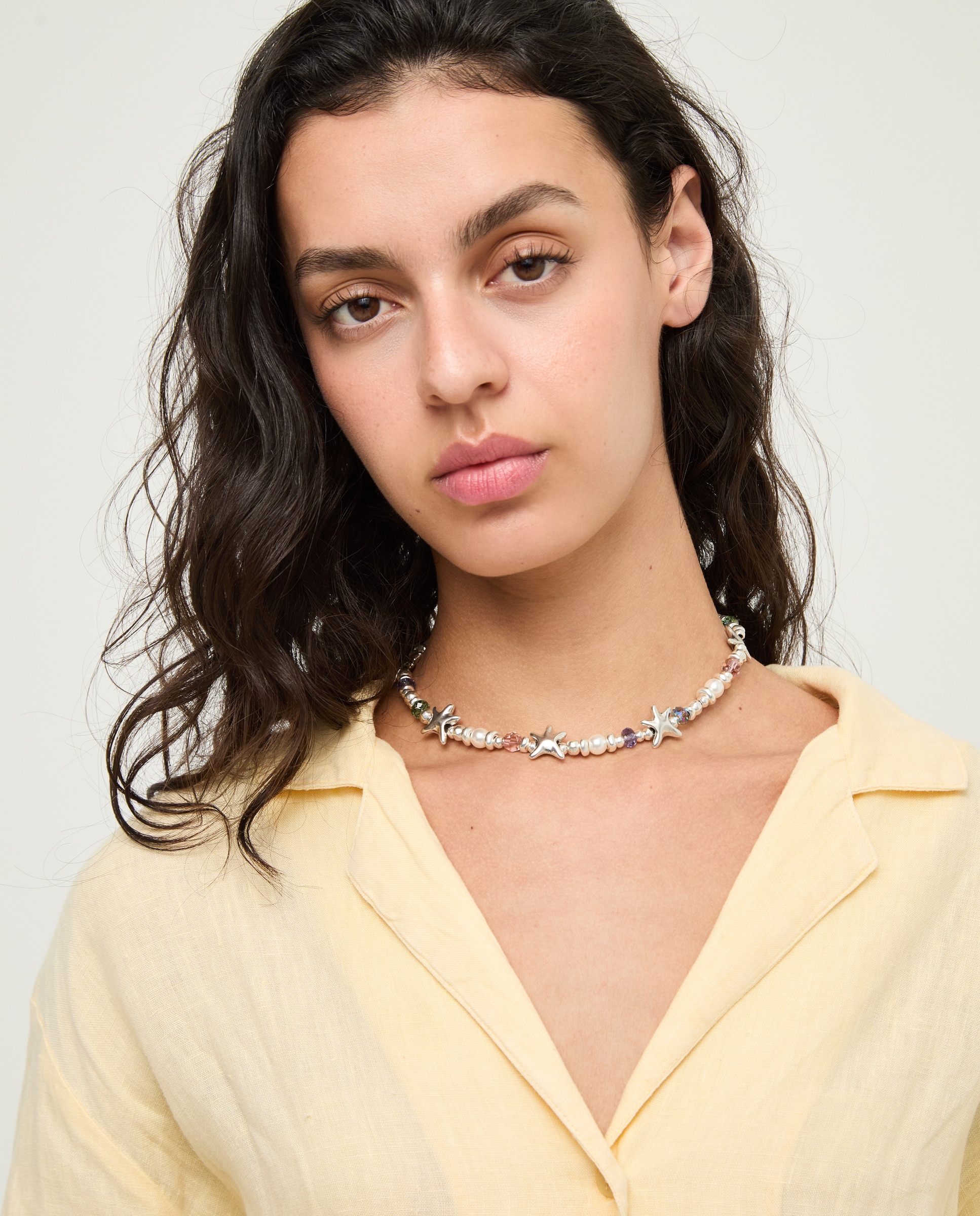 Collar de cristales facetados multicolores y varias estrellas - UNO de 50 - Plata Plata-4