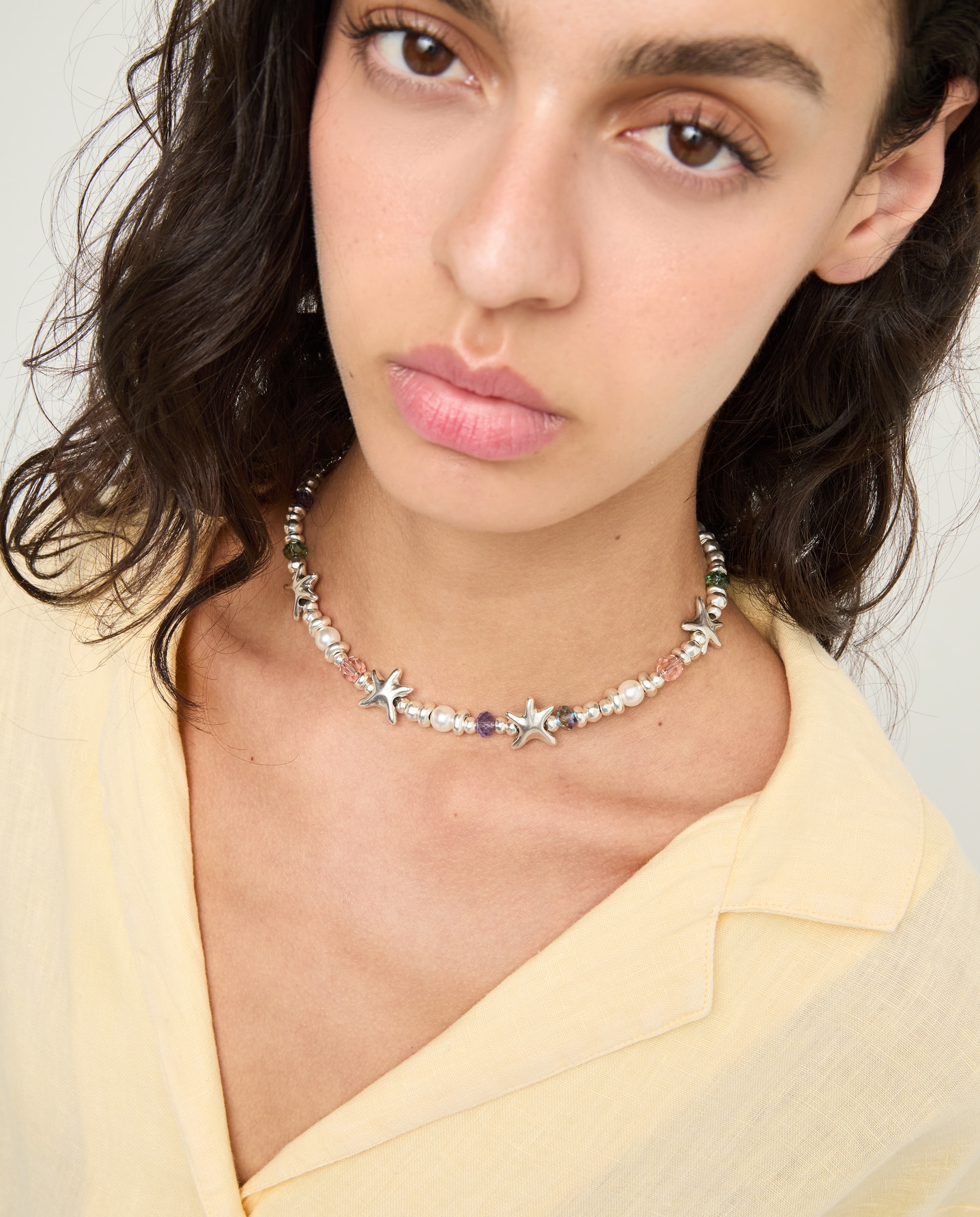 Collar de cristales facetados multicolores y varias estrellas - UNO de 50 - Plata Plata-5