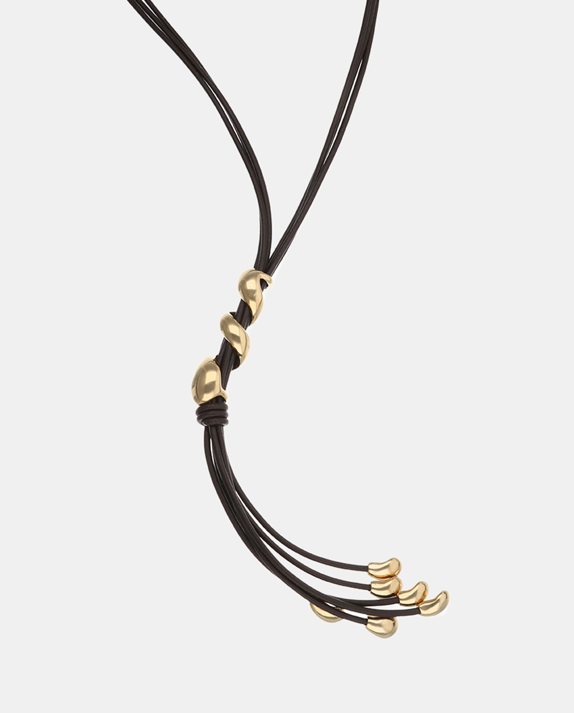Imagen 0 de Collar de cuero largo con espiral bañada en oro 18k Oro