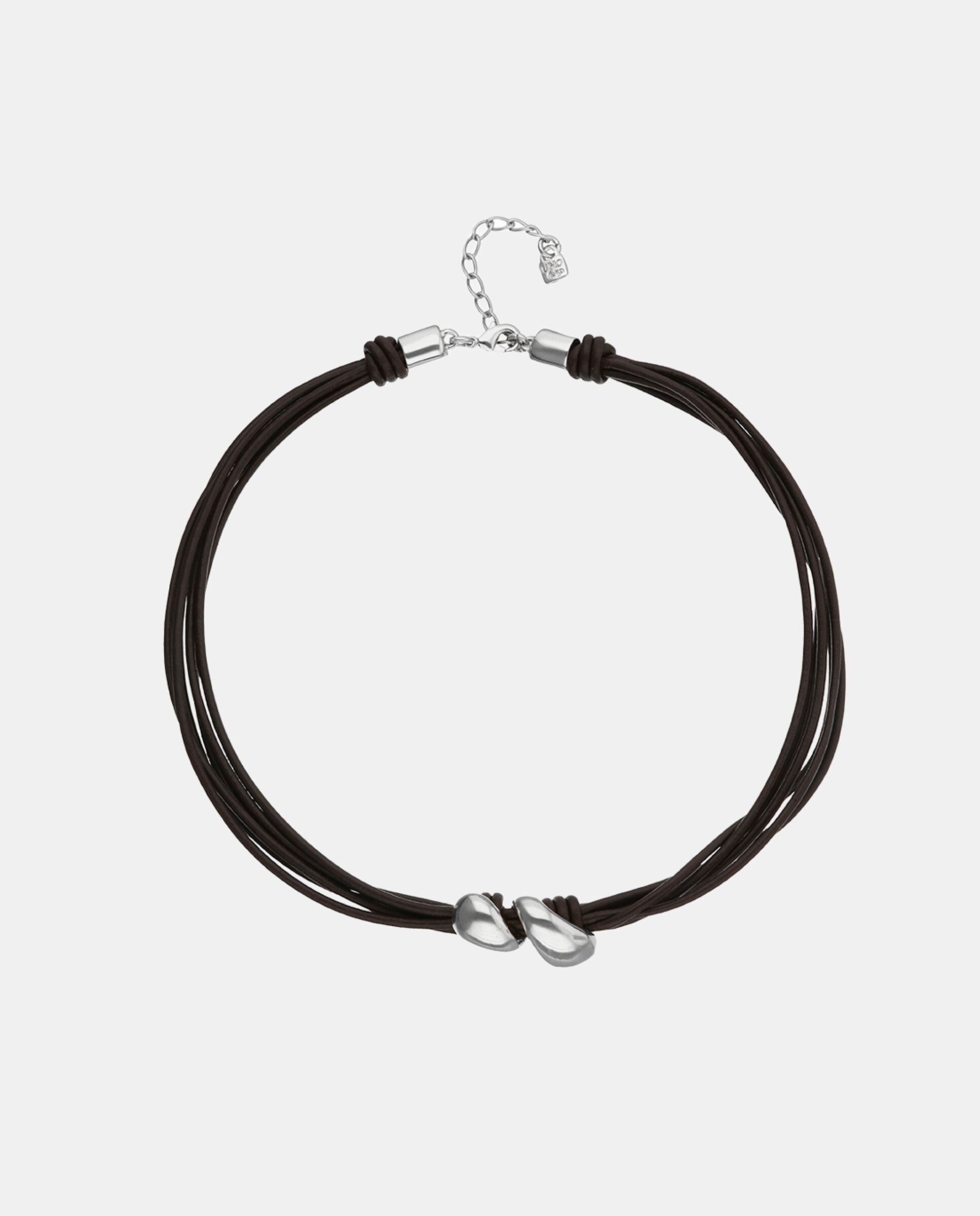 Collar de cuero con dos gotas bañadas en - UNO de 50 - Plata Plata-1