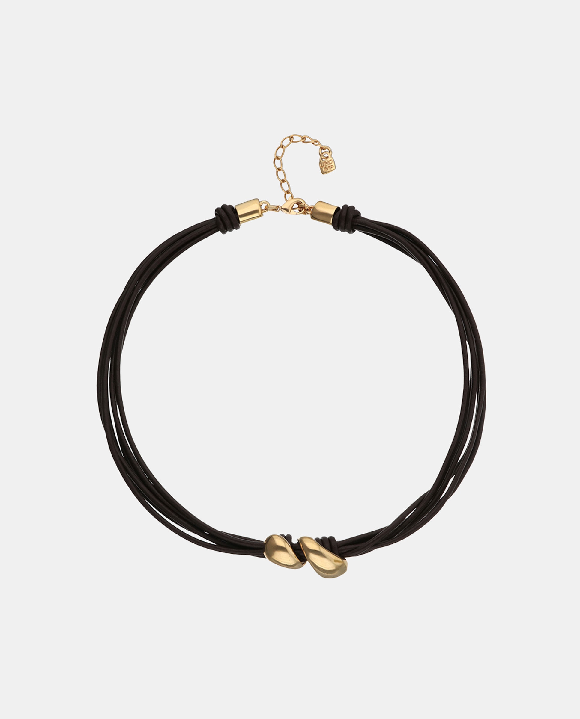 Collar de cuero con dos gotas bañadas en 18k - UNO de 50 - Oro Oro-1