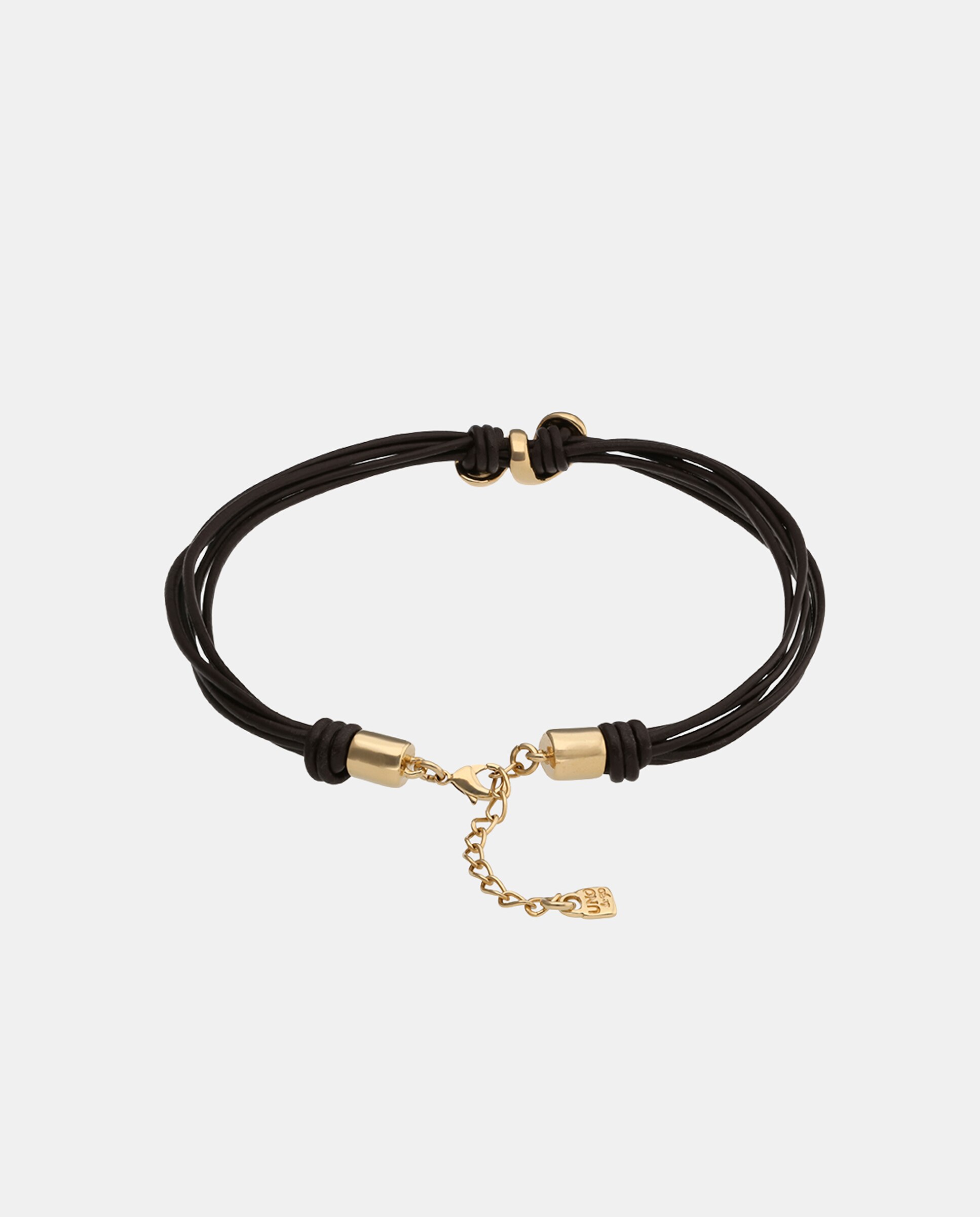 Collar de cuero con dos gotas bañadas en 18k - UNO de 50 - Oro Oro-2