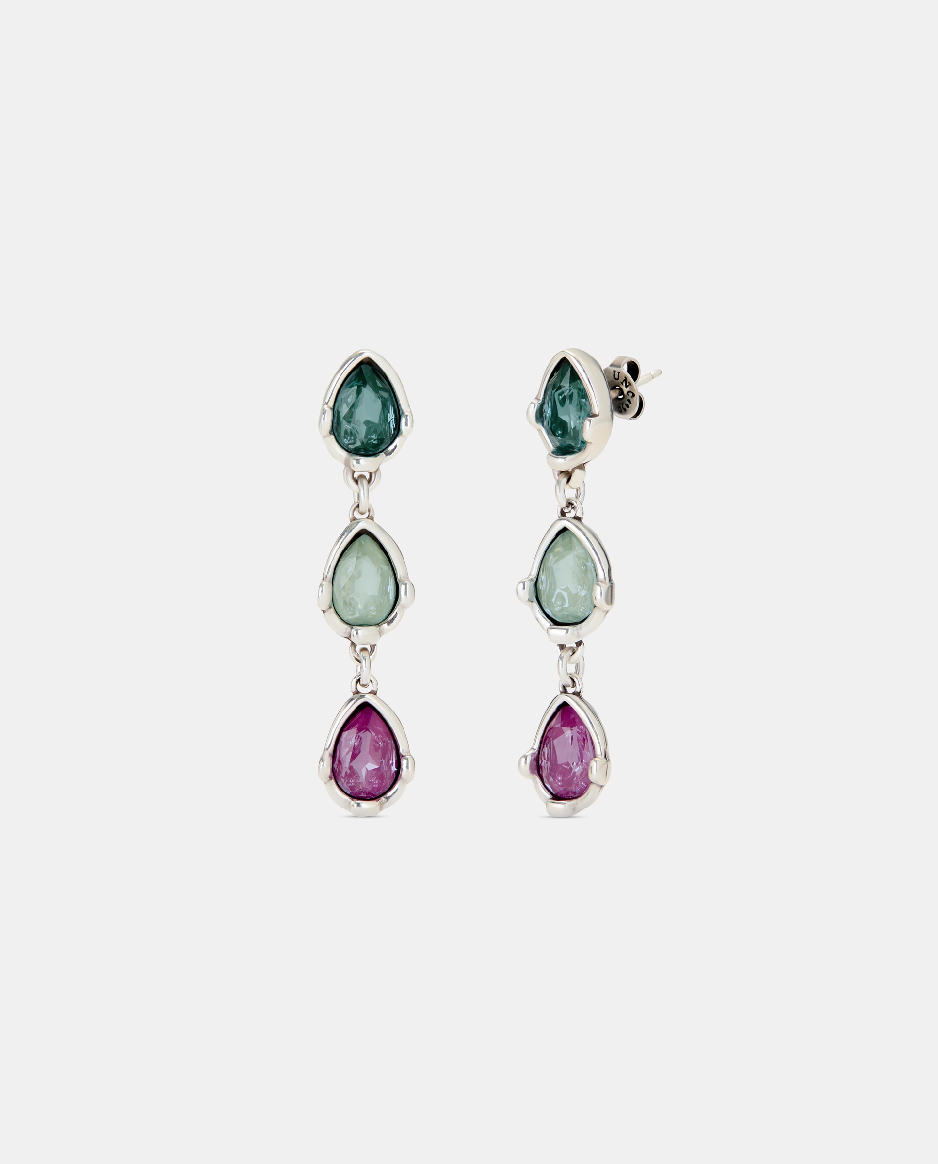 Imagen 1 de Pendientes largos bañado con tres cristales facetados - UNO de 50 - Multicolor Multicolor