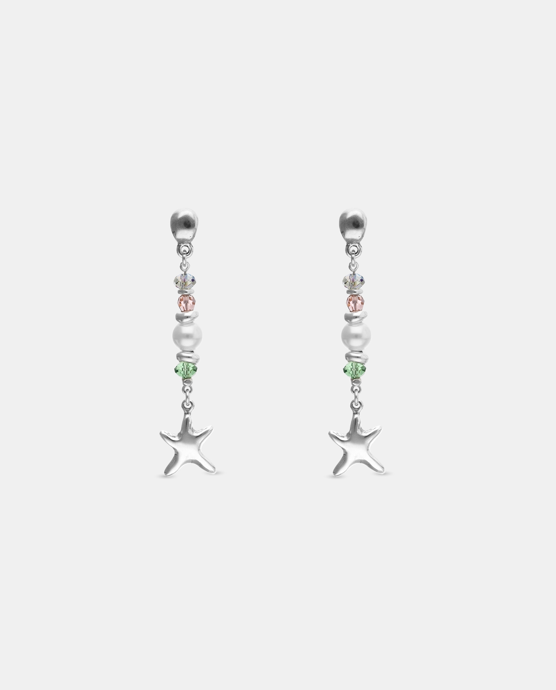 Pendientes largos bañados en con cristal facetado multicolor y forma de estrella - UNO de 50 - Plata Plata-1