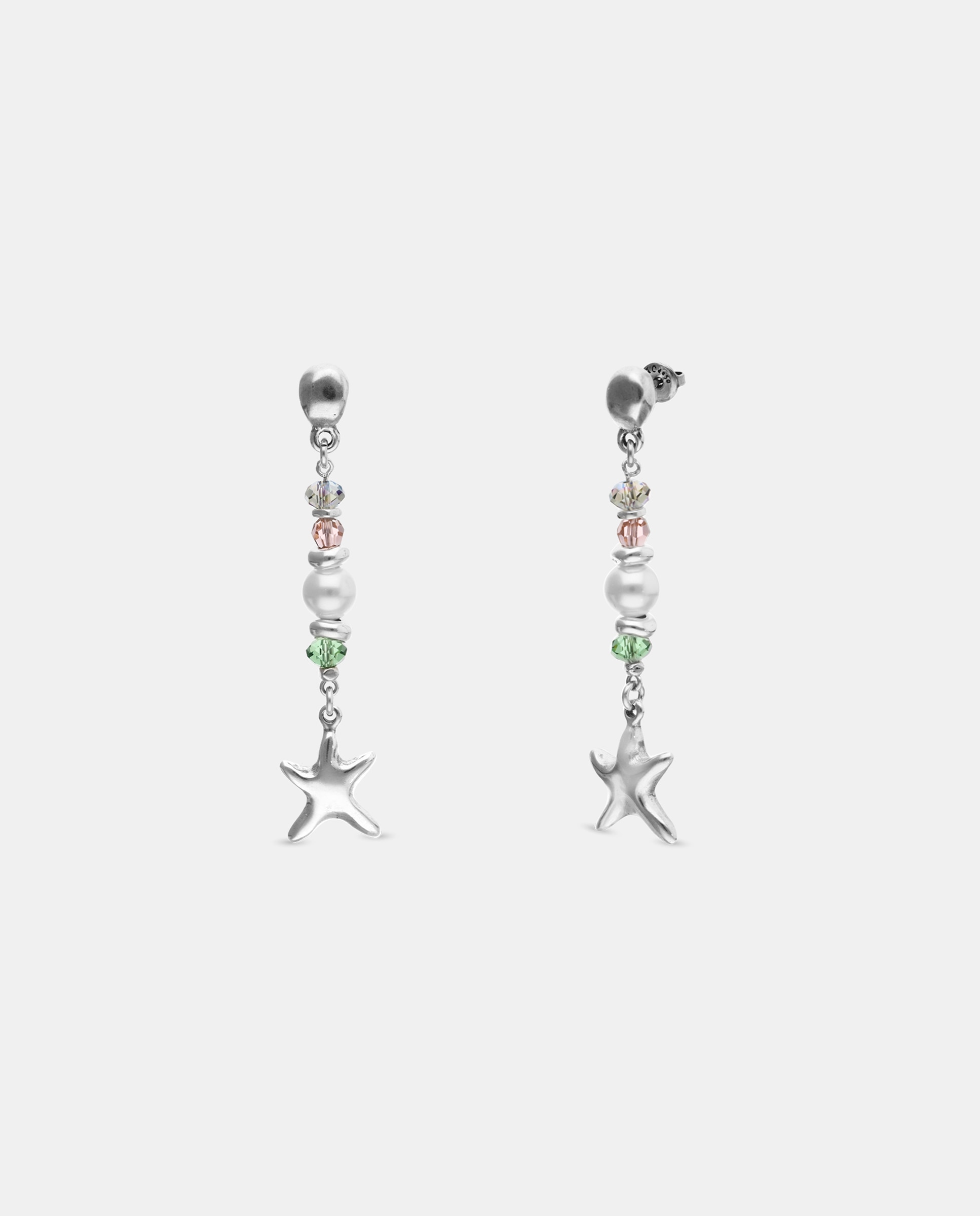 Pendientes largos bañados en con cristal facetado multicolor y forma de estrella - UNO de 50 - Plata Plata-2