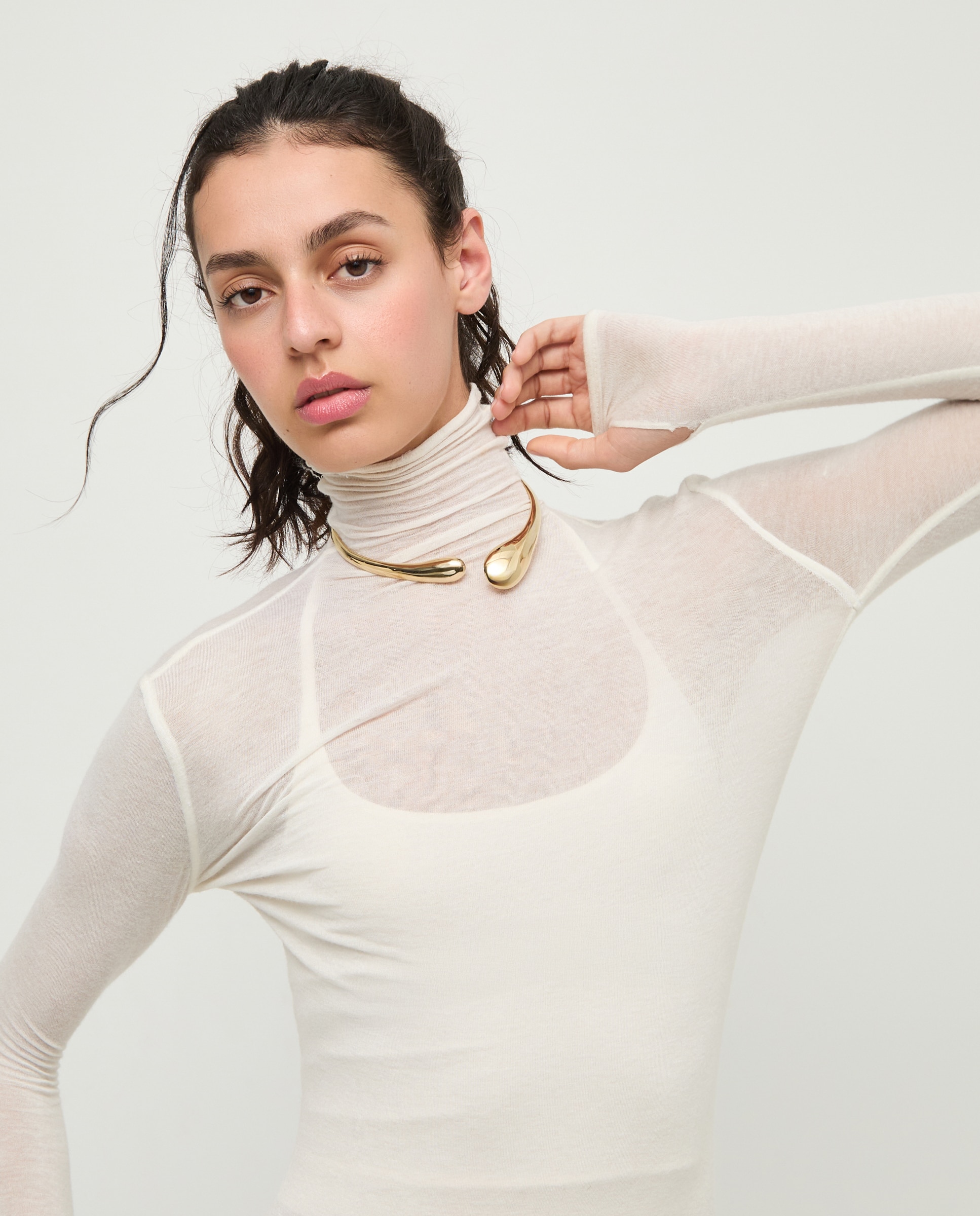 Collar rígido bañado en 18k con dos gotas en los extremos - UNO de 50 - Oro Oro-5