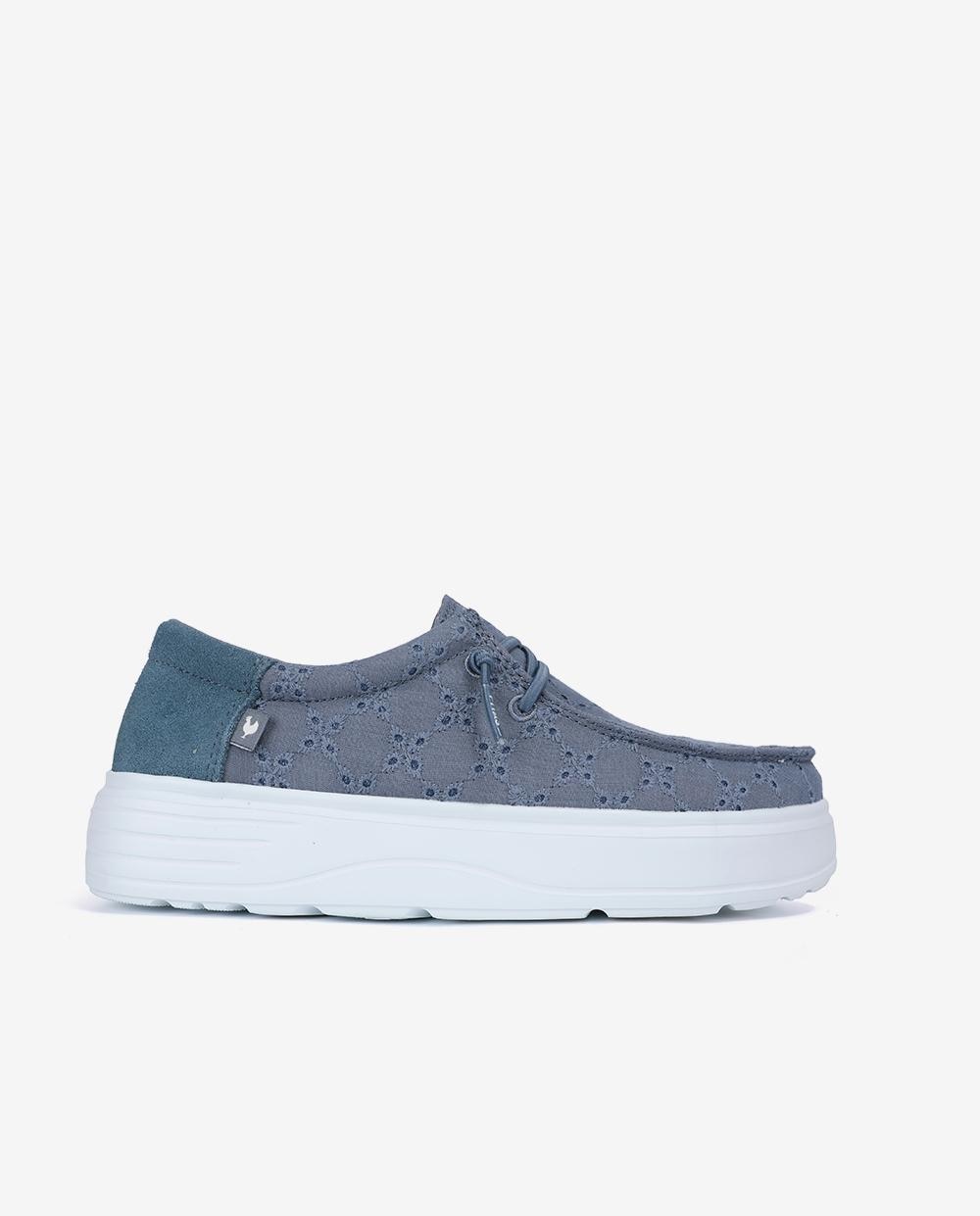 Zapatos planos confort de mujer tipo wallabi con bordado - Walk In Pitas - Azul Azul-1