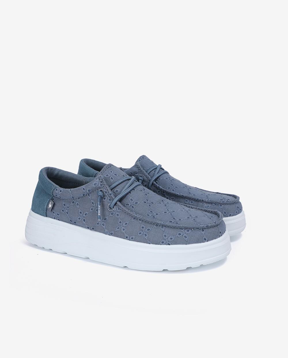 Zapatos planos confort de mujer tipo wallabi con bordado - Walk In Pitas - Azul Azul-3