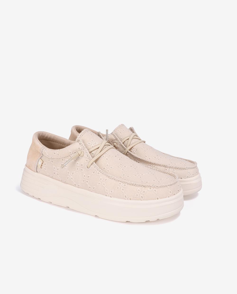 Zapatos planos confort de mujer tipo wallabi con bordado - Walk In Pitas - Beige Beige-3