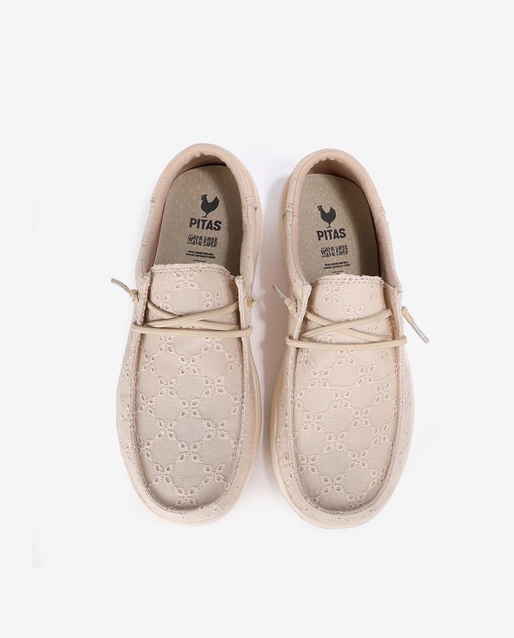 Zapatos planos confort de mujer tipo wallabi con bordado - Walk In Pitas - Beige Beige-4