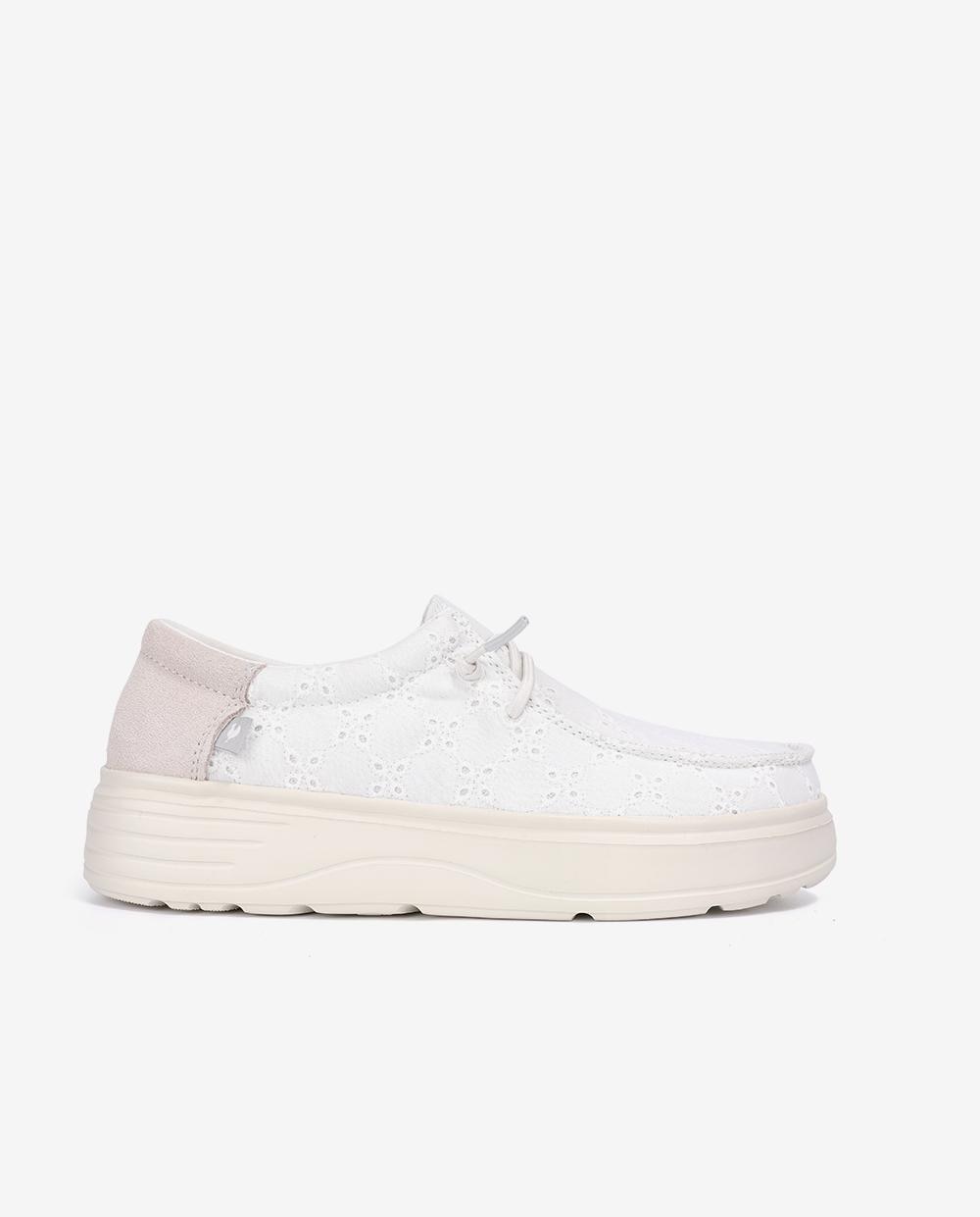 Zapatos planos confort de mujer tipo wallabi con bordado - Walk In Pitas - Blanco Blanco-1