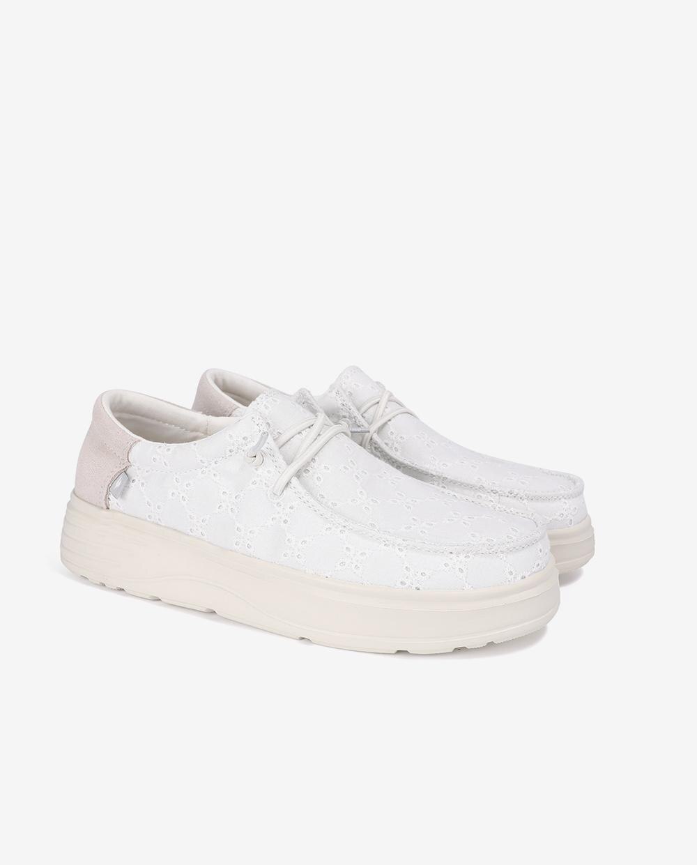 Zapatos planos confort de mujer tipo wallabi con bordado - Walk In Pitas - Blanco Blanco-3