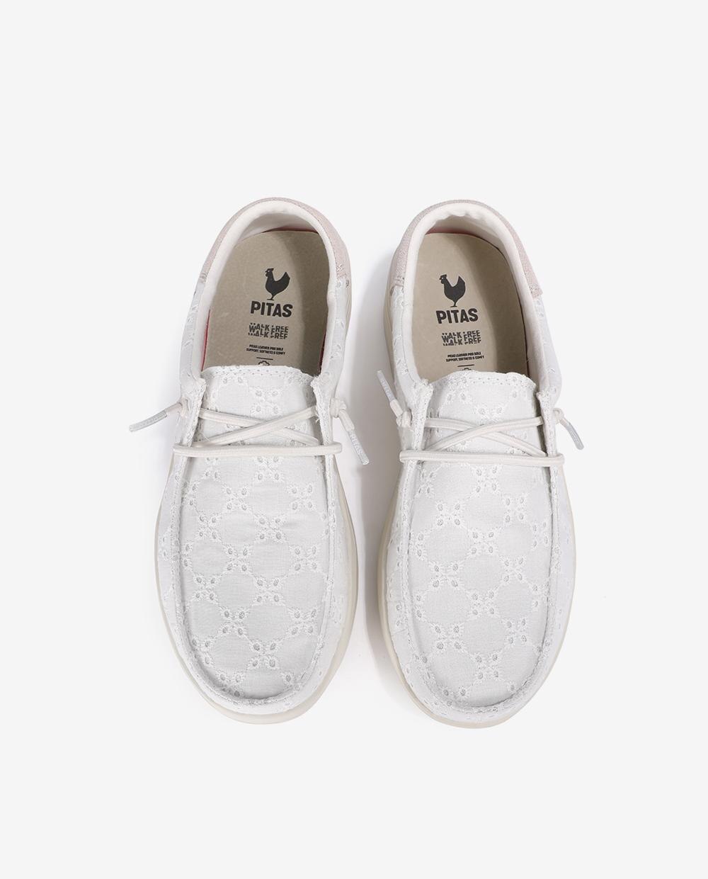 Zapatos planos confort de mujer tipo wallabi con bordado - Walk In Pitas - Blanco Blanco-4