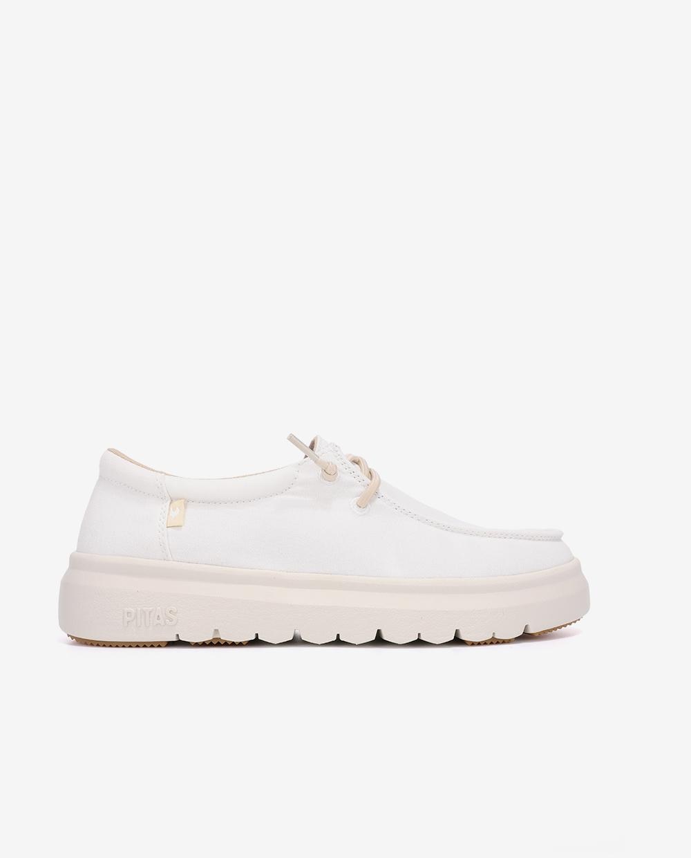 Zapatos planos confort de mujer tipo wallabi suela track - Walk In Pitas - Blanco Blanco-1
