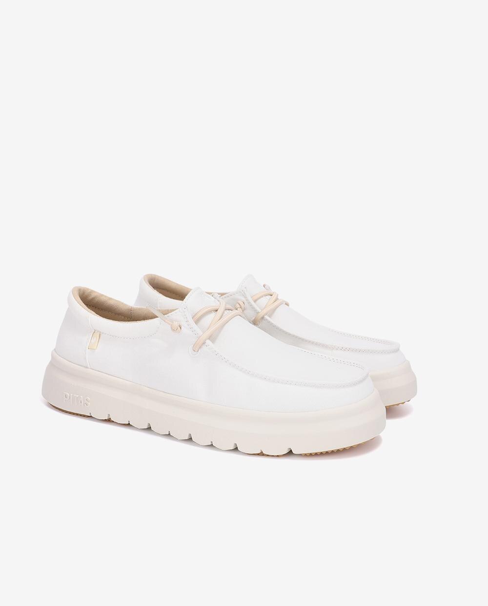 Zapatos planos confort de mujer tipo wallabi suela track - Walk In Pitas - Blanco Blanco-3