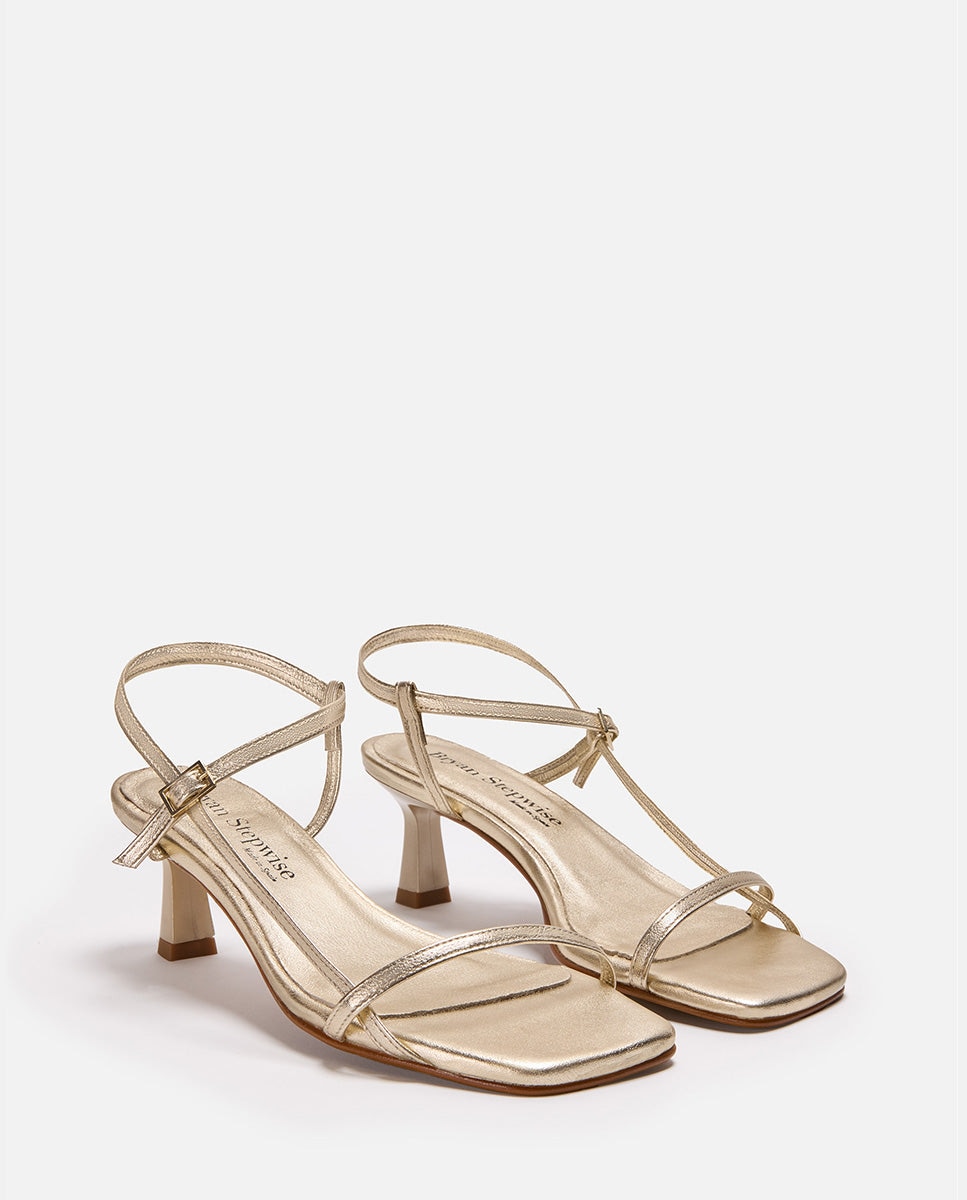 Sandalias de tacón de mujer de piel - Bryan Stepwise - Oro Oro-2