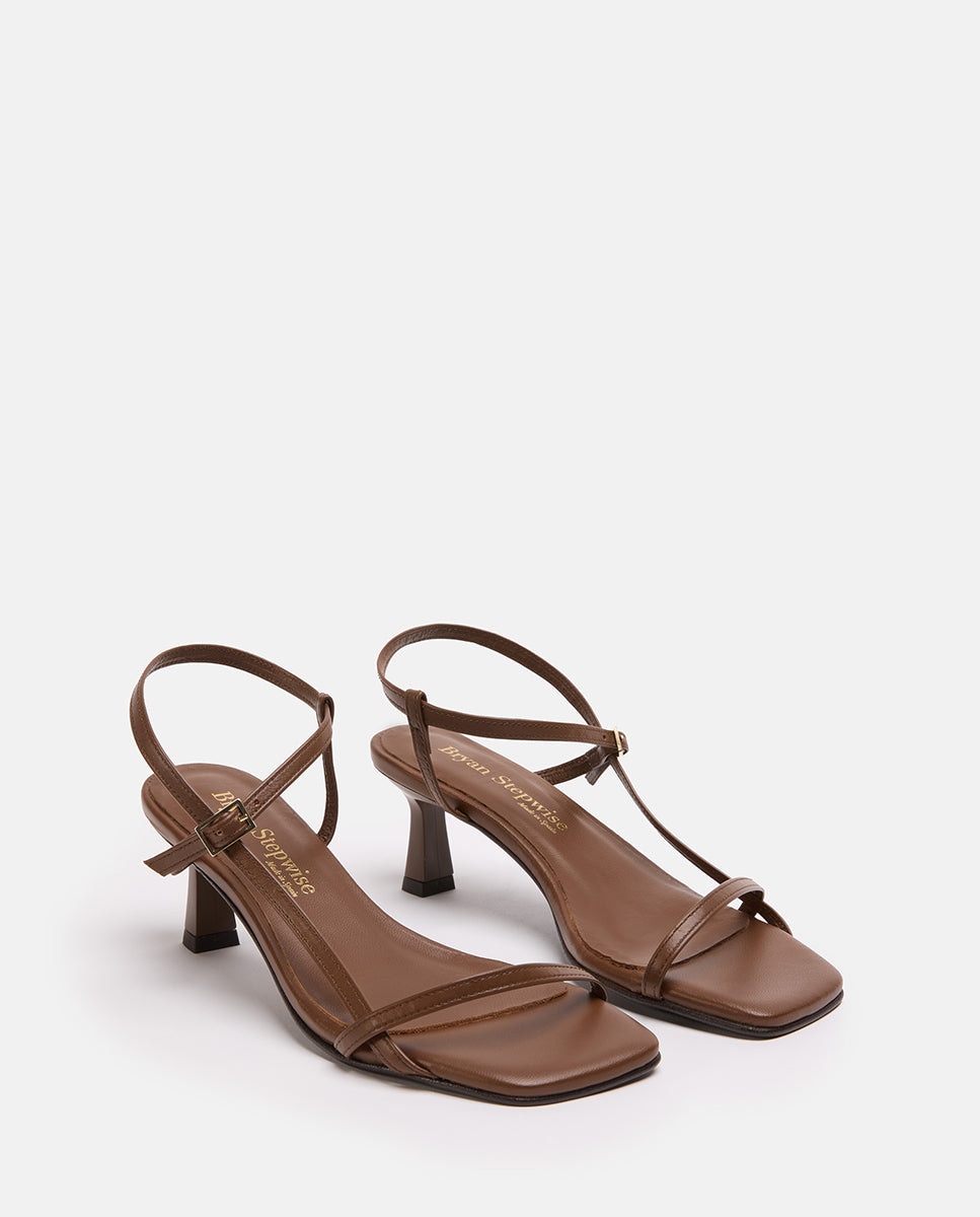Sandalias de tacón de mujer de piel - Bryan Stepwise - Negro Beige-2