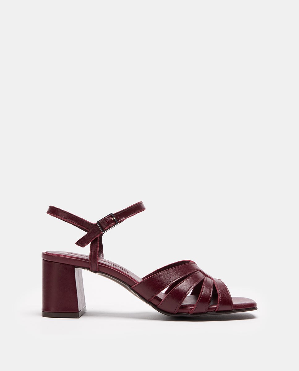 Sandalias de tacón de mujer con tiras cruzadas y pulsera con hebilla ajustable. - Bryan Stepwise - Burdeos Burdeos-1