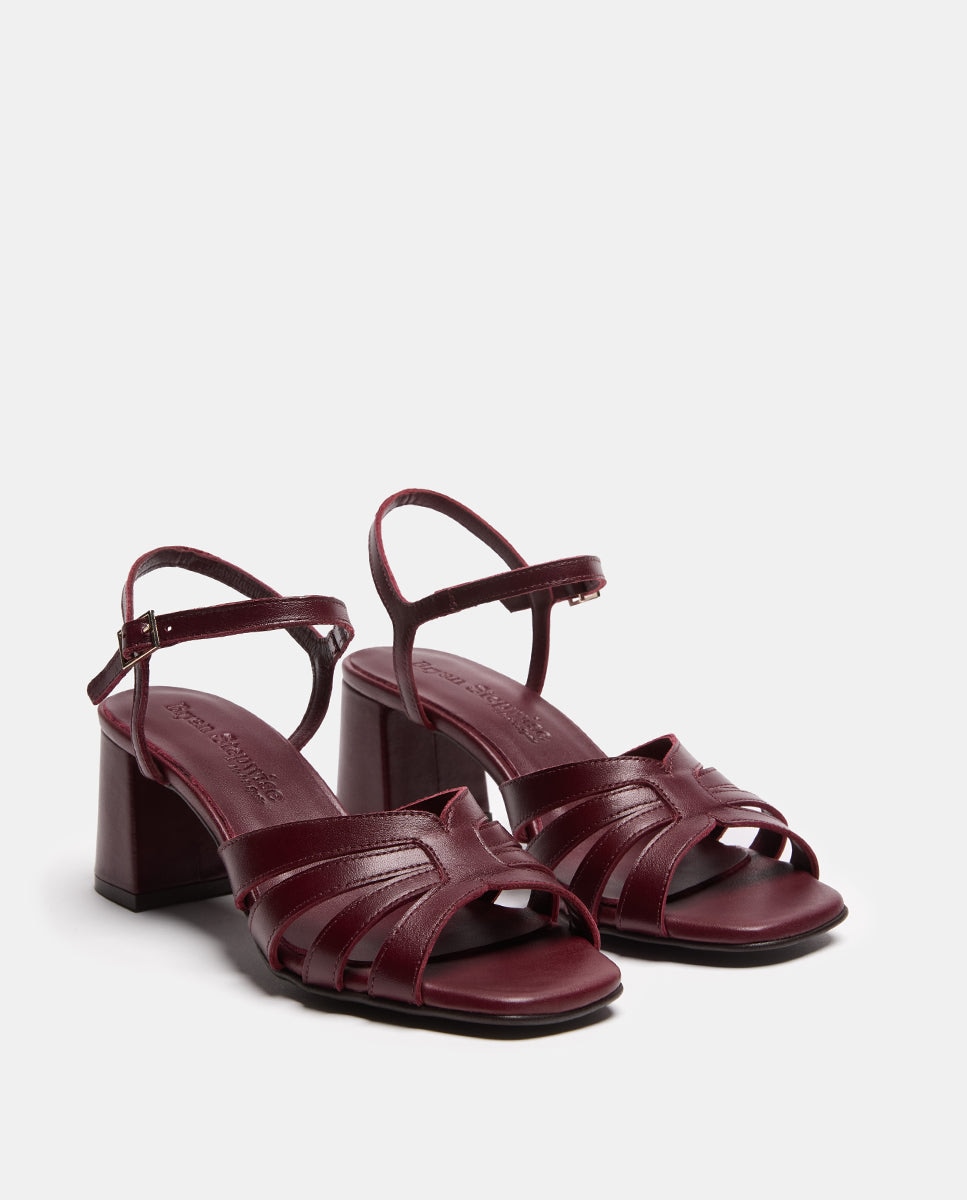Sandalias de tacón de mujer con tiras cruzadas y pulsera con hebilla ajustable. - Bryan Stepwise - Burdeos Burdeos-4