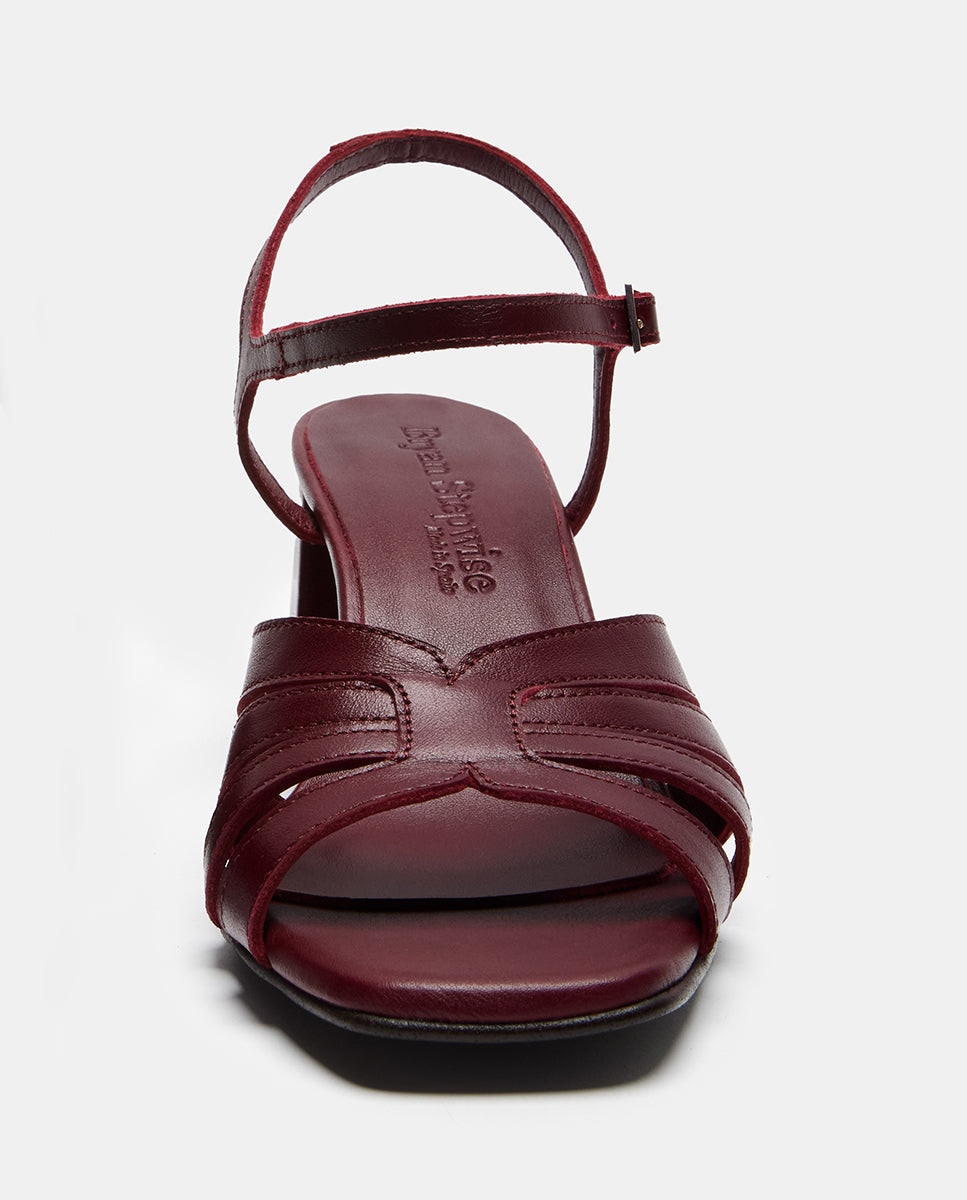 Sandalias de tacón de mujer con tiras cruzadas y pulsera con hebilla ajustable. - Bryan Stepwise - Burdeos Burdeos-2