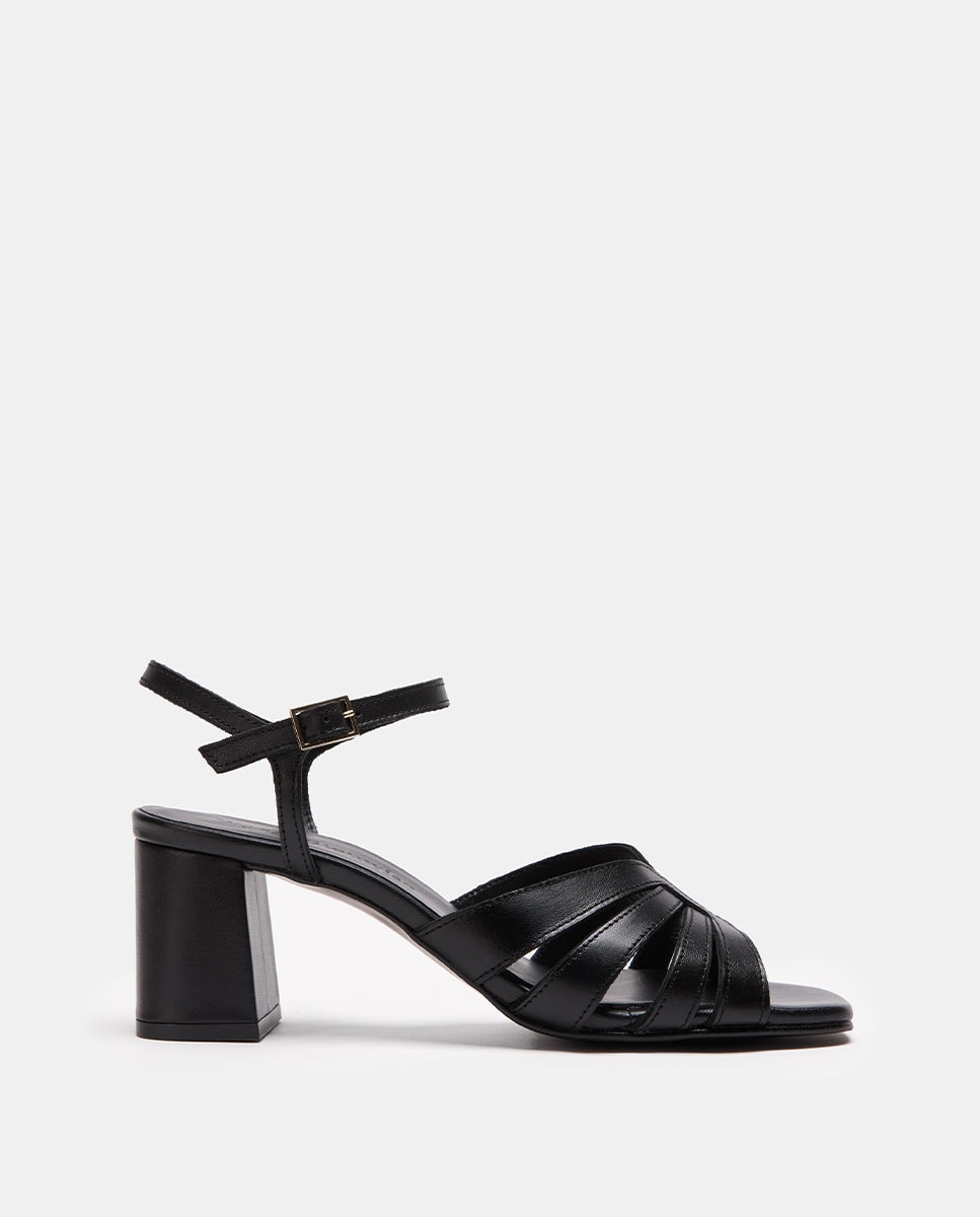 Sandalias de tacón de mujer con tiras cruzadas y pulsera con hebilla ajustable. - Bryan Stepwise - Negro Negro-1
