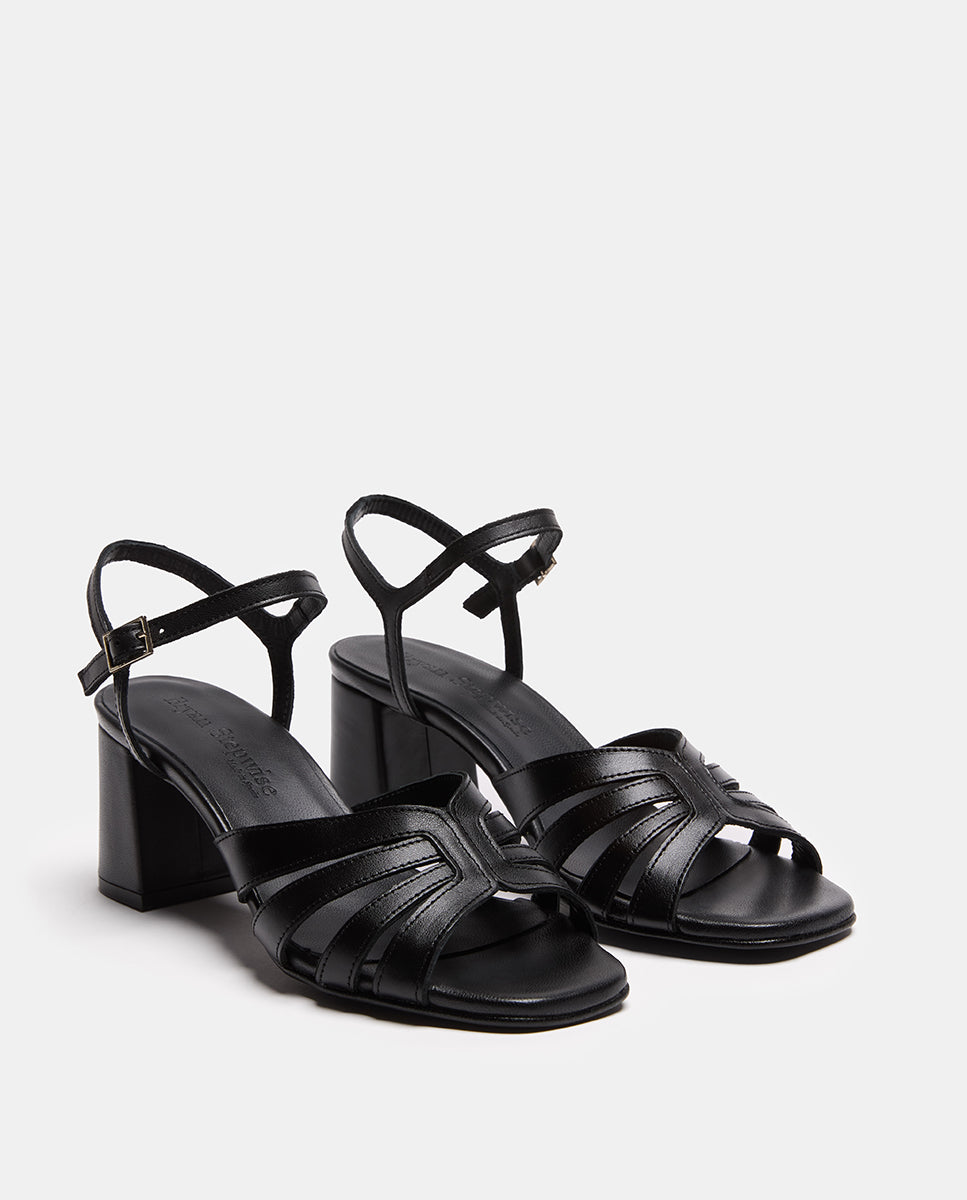 Sandalias de tacón de mujer con tiras cruzadas y pulsera con hebilla ajustable. - Bryan Stepwise - Negro Negro-4