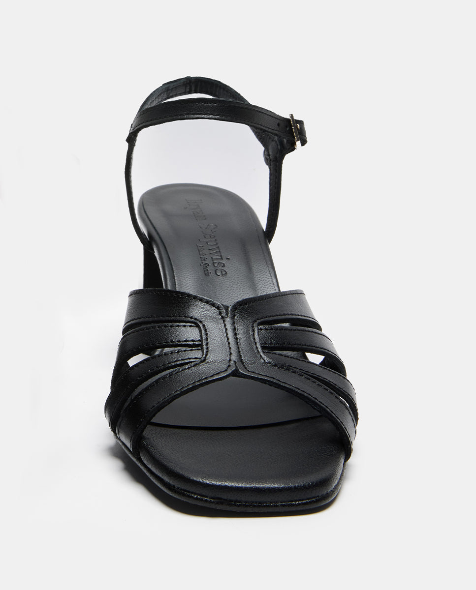 Sandalias de tacón de mujer con tiras cruzadas y pulsera con hebilla ajustable. - Bryan Stepwise - Negro Negro-3