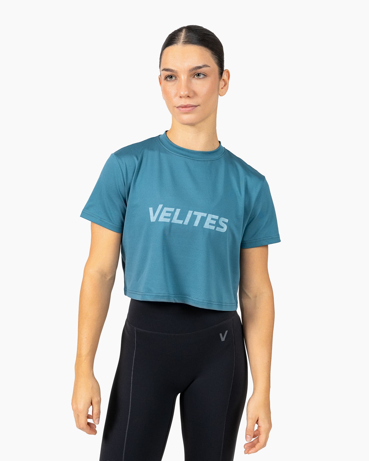 Velites Camiseta de manga corta crop Holo de mujer Verde azulado