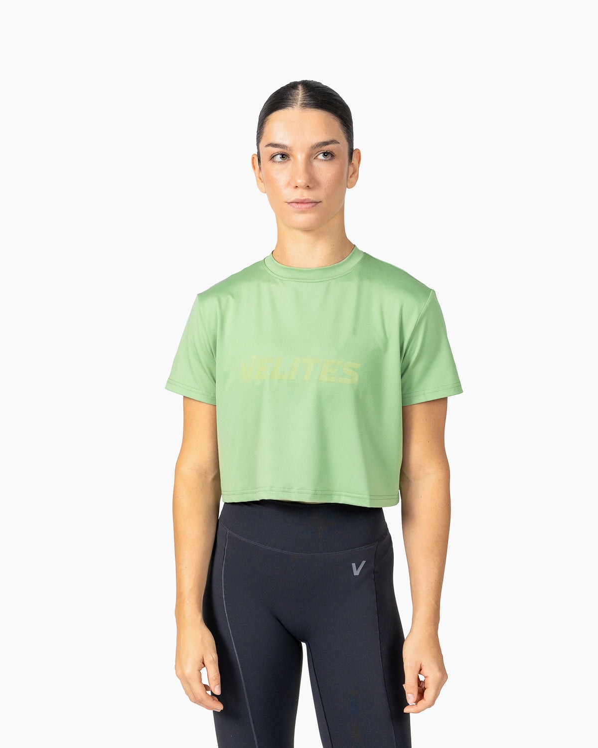 Velites Camiseta de manga corta crop Holo de mujer Verde azulado