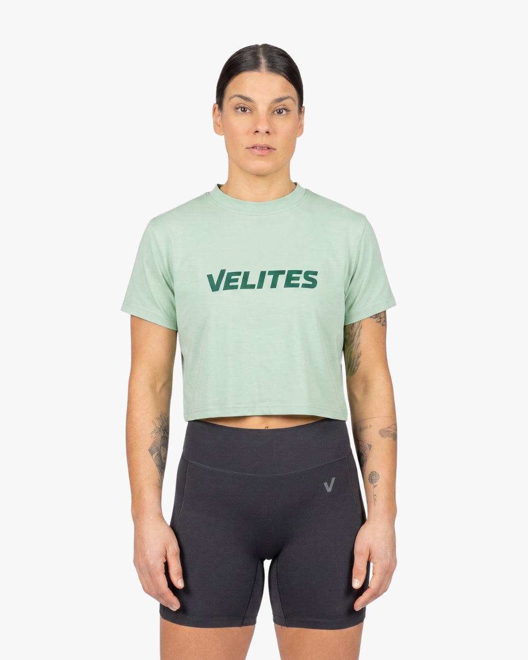 Velites Camiseta de manga corta crop Holo de mujer Verde azulado