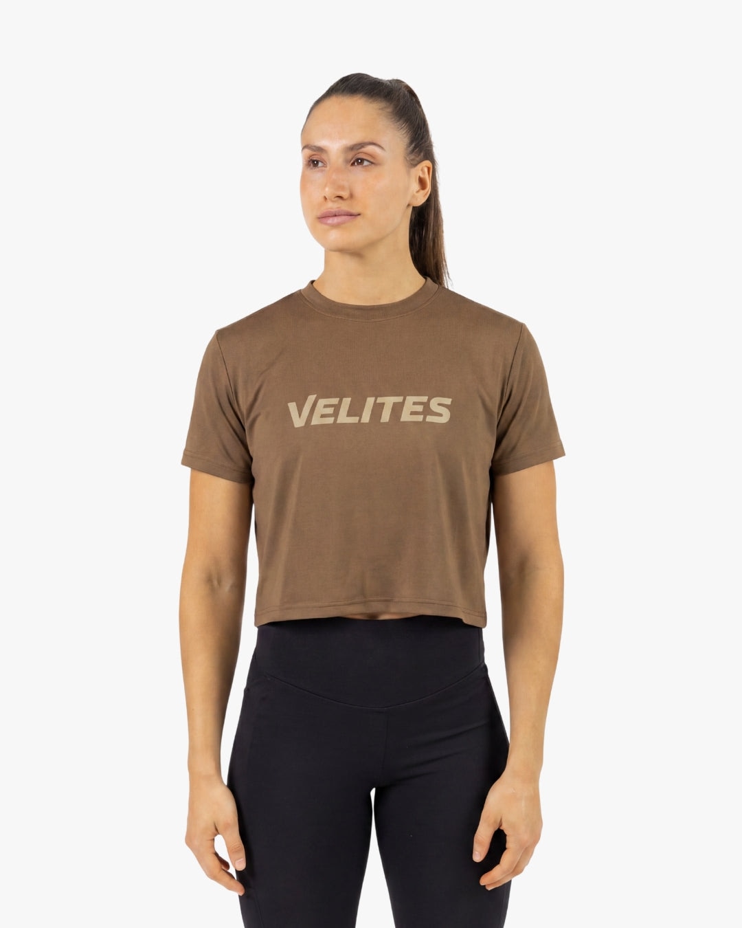 Imagen 0 de Camiseta de manga corta crop Holo Velites de mujer Marrón claro