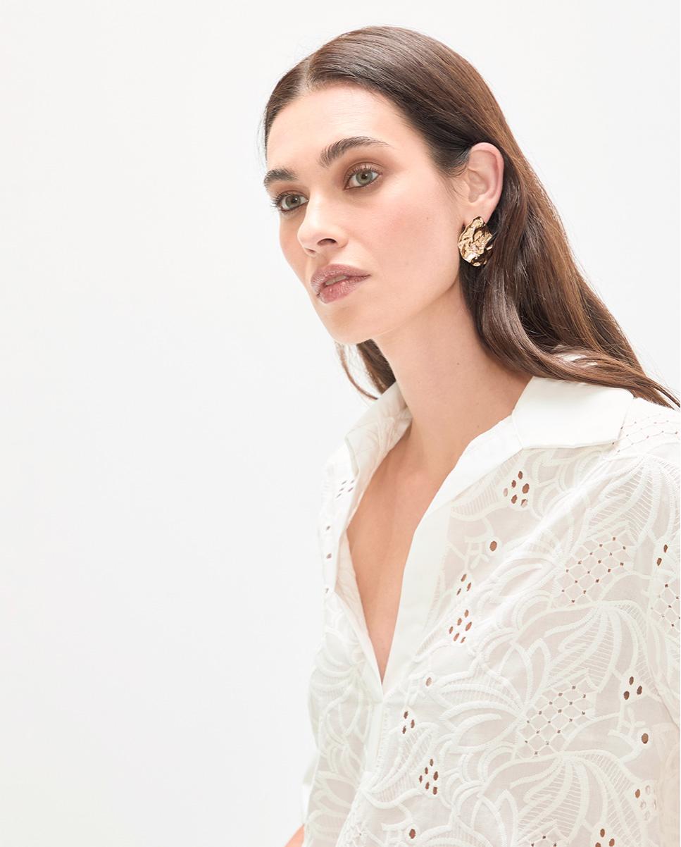 Blusa de mujer bordada con escote de pico abierto - Lola Casademunt - Blanco Blanco-4