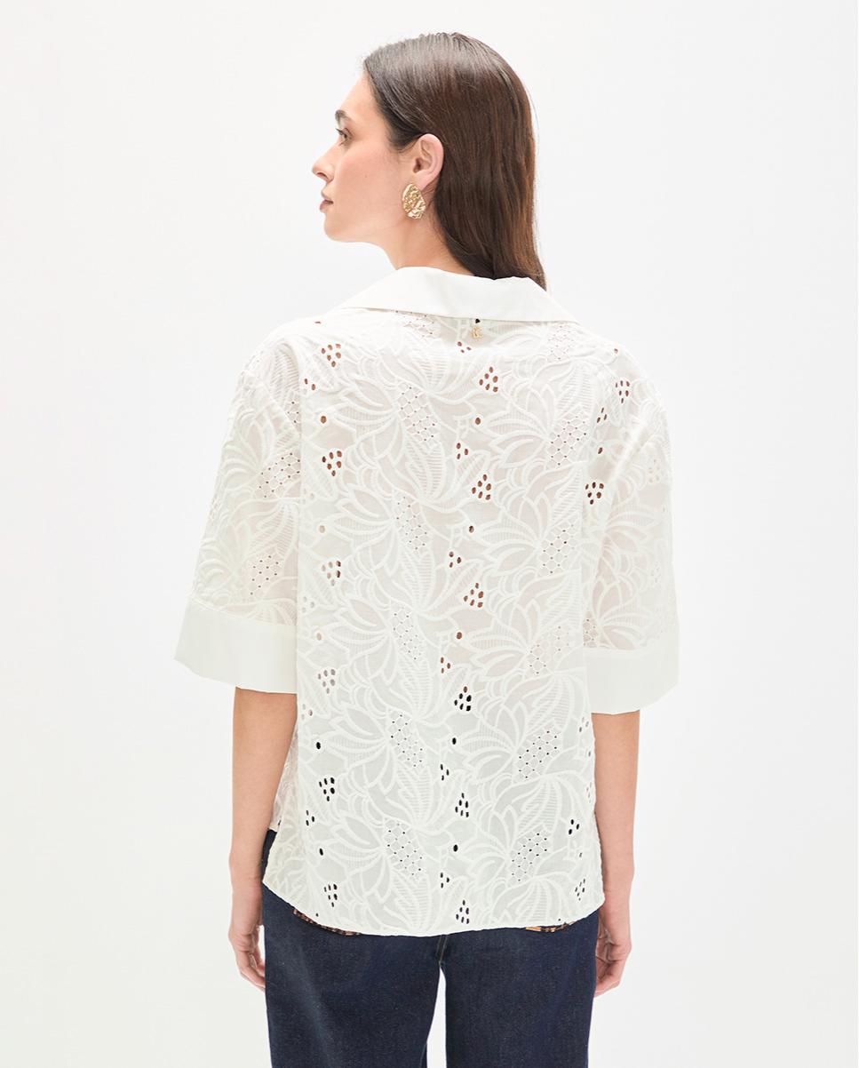Blusa de mujer bordada con escote de pico abierto - Lola Casademunt - Blanco Blanco-5