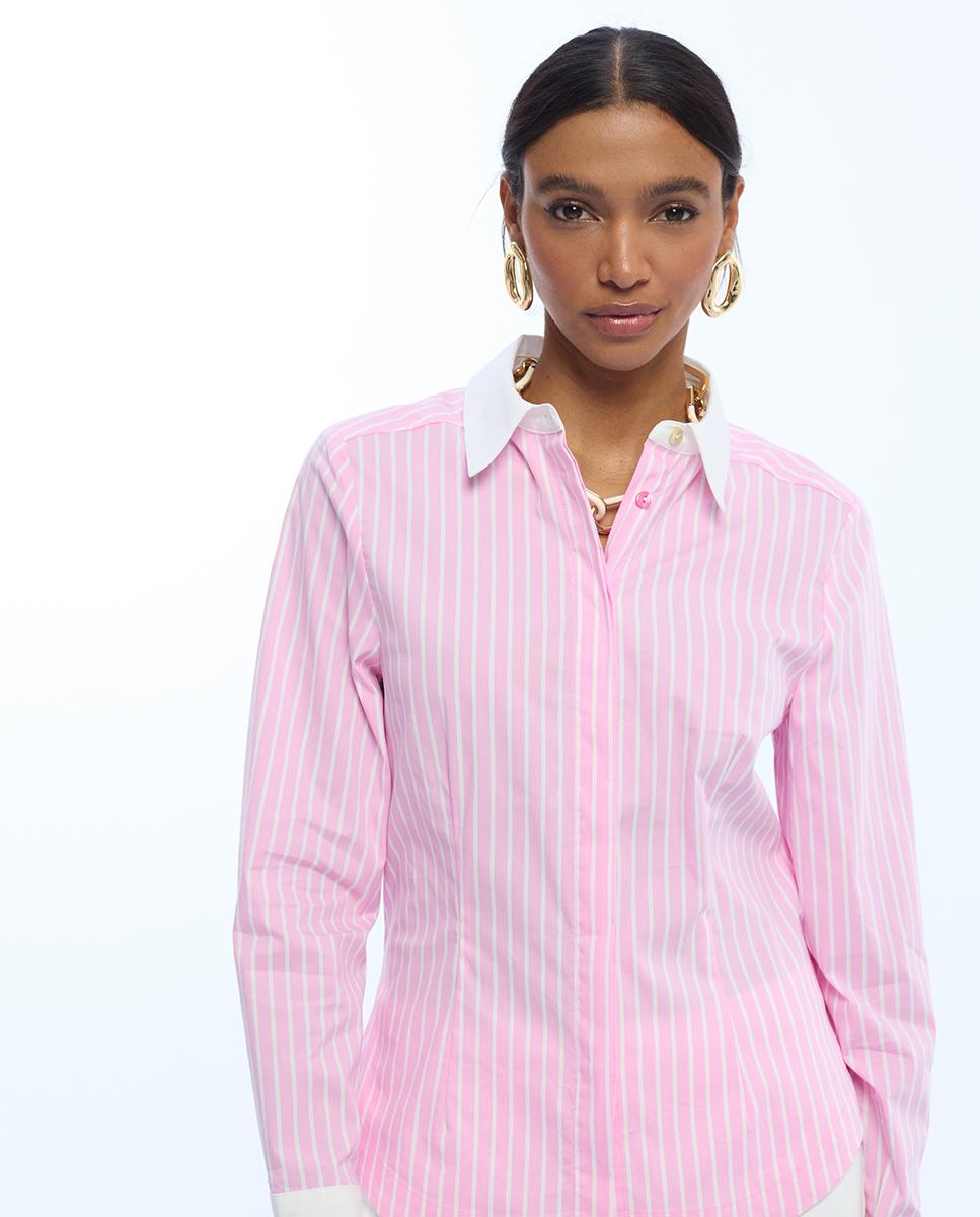 Camisa de mujer popelín entallada de rayas - Lola Casademunt - Rosa Rosa-1