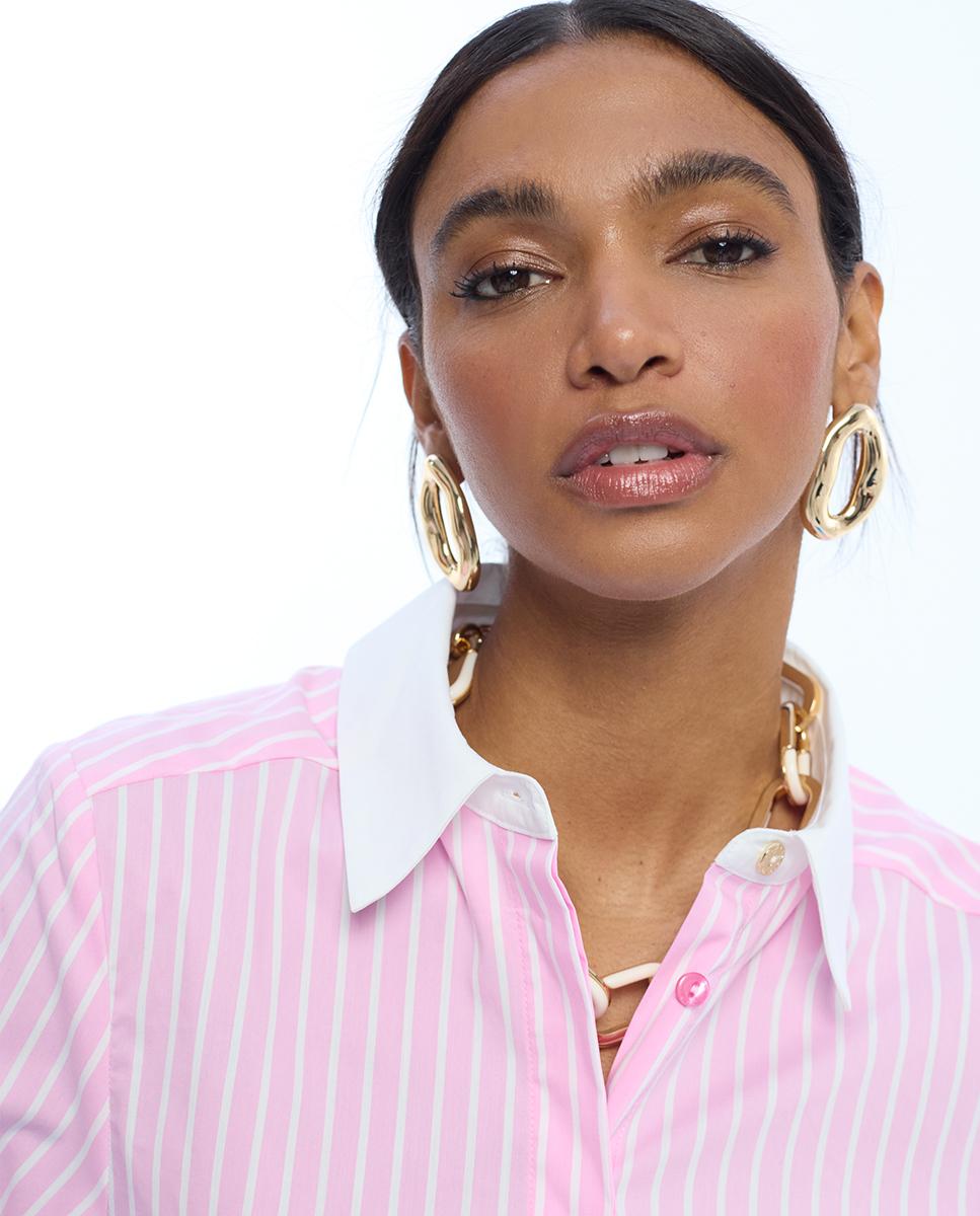 Camisa de mujer popelín entallada de rayas - Lola Casademunt - Rosa Rosa-3
