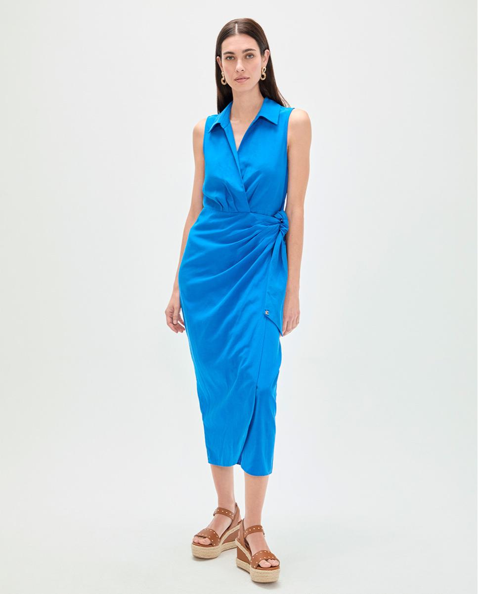 Lola Casademunt - Vestido midi con cuello camisero y nudo.