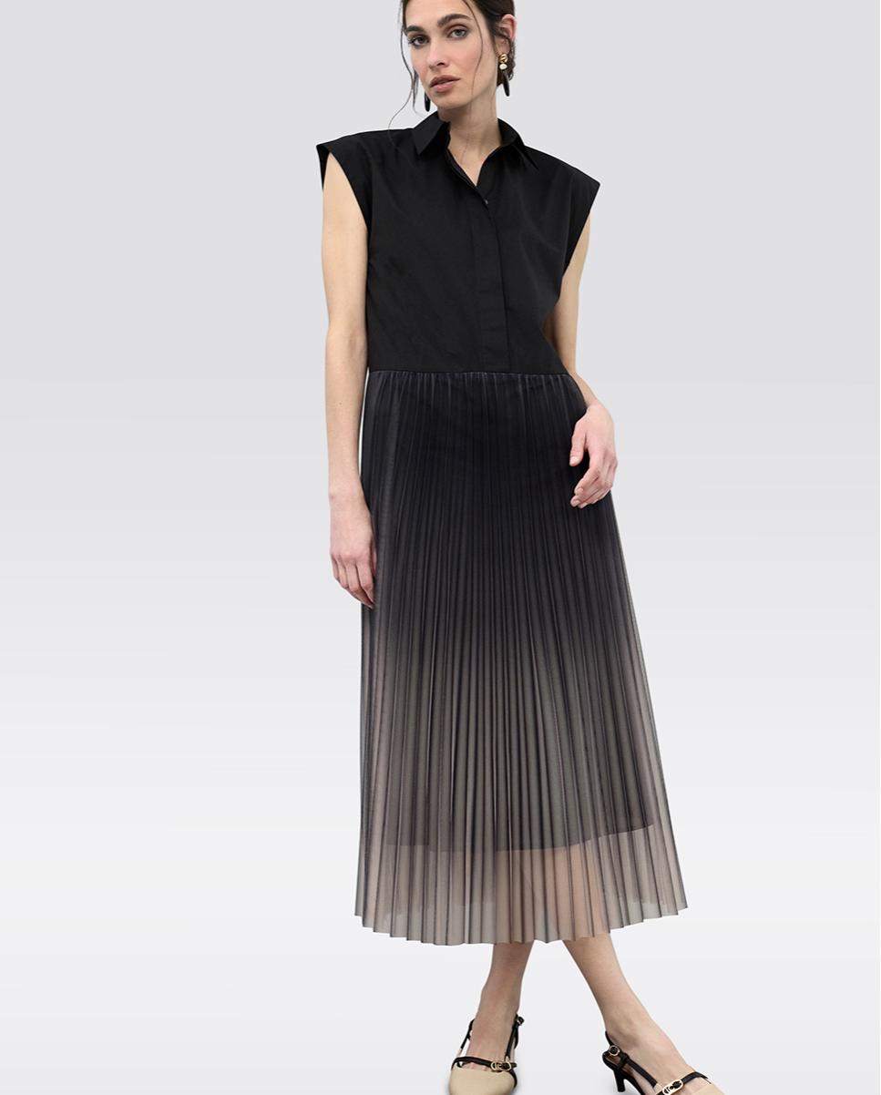 Lola Casademunt - Vestido midi con cuello camisero y falda de tul plisada.