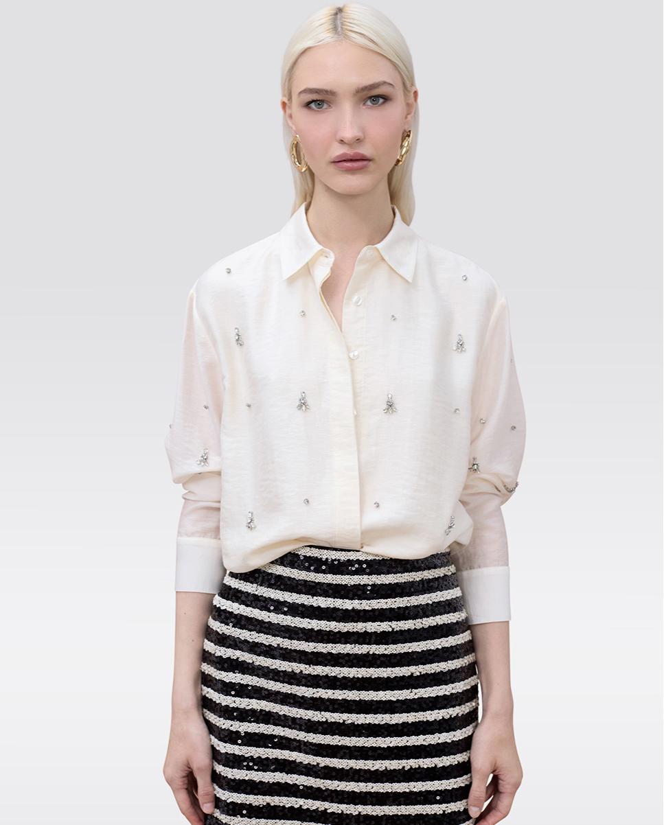 Camisa de mujer con tapeta y bordados joya - Lola Casademunt - Crudo Crudo-1