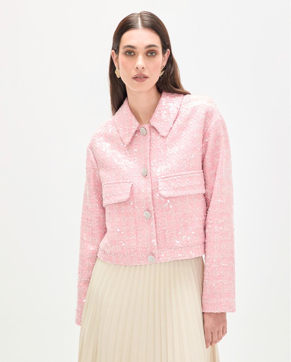 Imagen 0 de Chaqueta de mujer en tweed con lentejuelas Rosa claro