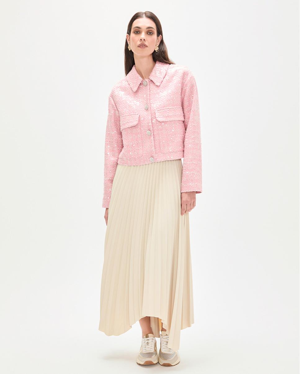 Chaqueta de mujer en tweed con lentejuelas - Lola Casademunt - Rosa claro Rosa claro-2