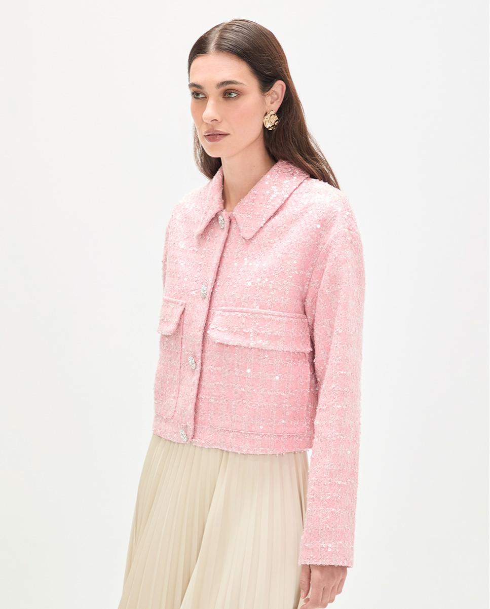 Chaqueta de mujer en tweed con lentejuelas - Lola Casademunt - Rosa claro Rosa claro-3