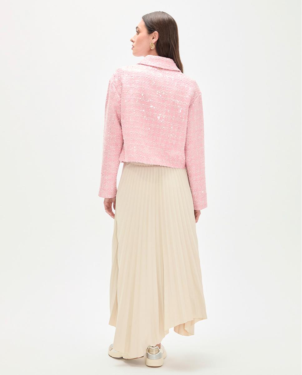 Chaqueta de mujer en tweed con lentejuelas - Lola Casademunt - Rosa claro Rosa claro-5