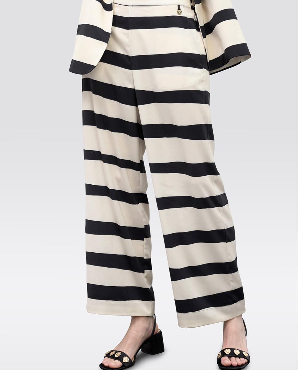 Pantalón ancho de mujer culotte satinado de rayas
