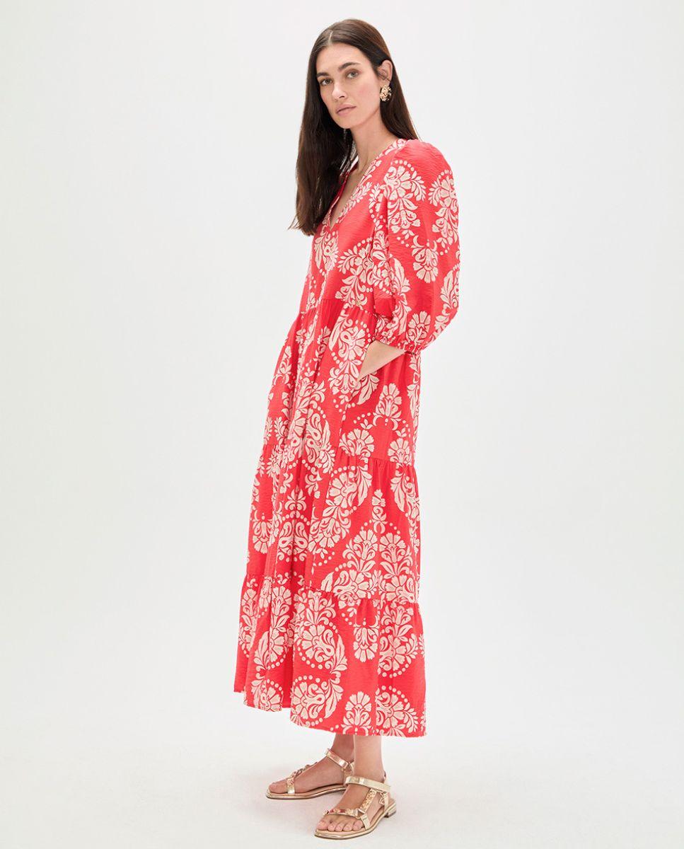 Lola Casademunt - Vestido largo estampado con escote pico y manga abullonada.